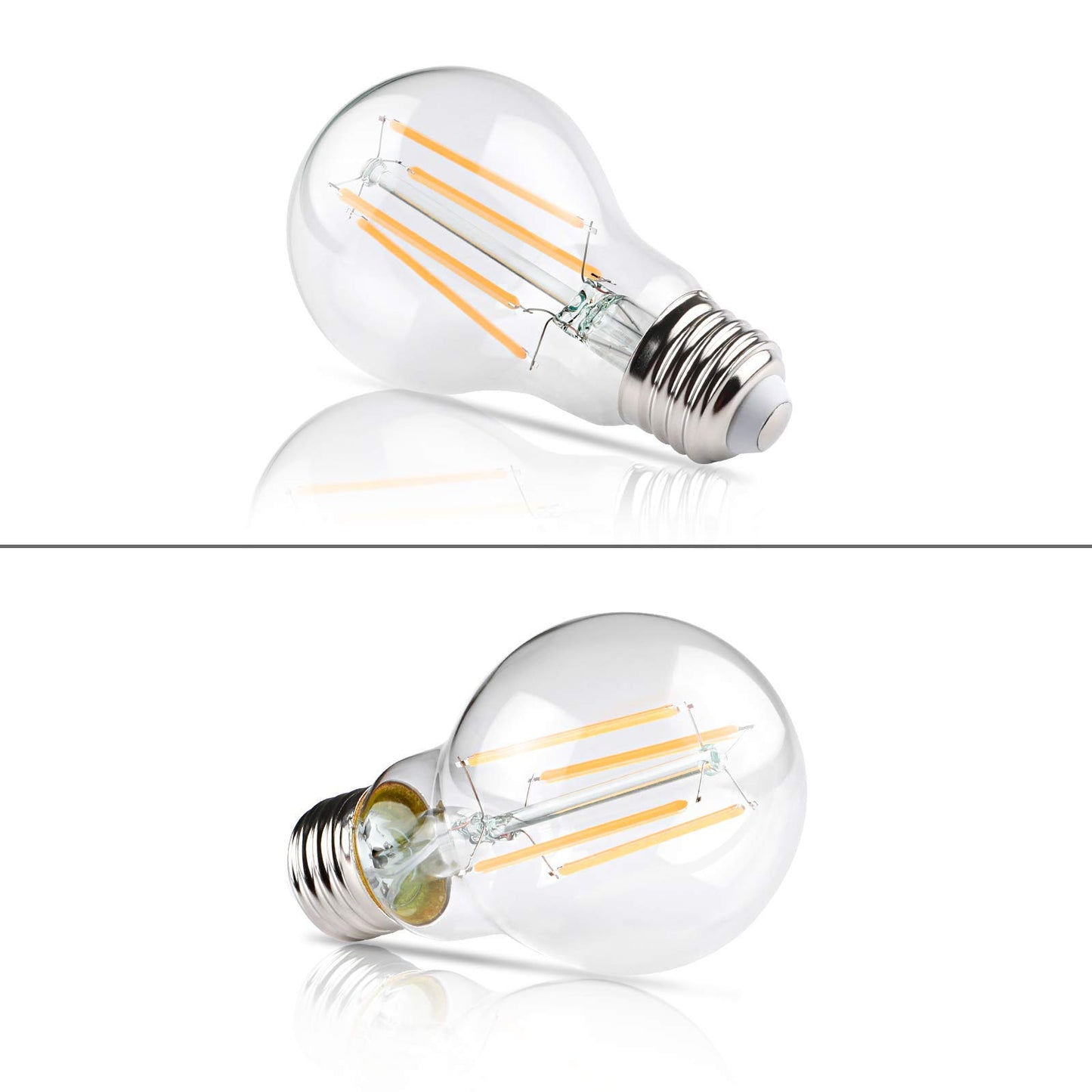 Ascher 60 Watt Equivalent, E26 LED Filament Light Bulbs, Warm White 2700K, Non-Dimmable, Classic Clear Glass, A19 LED Light Bulb with 80 CRI, Pack of 6