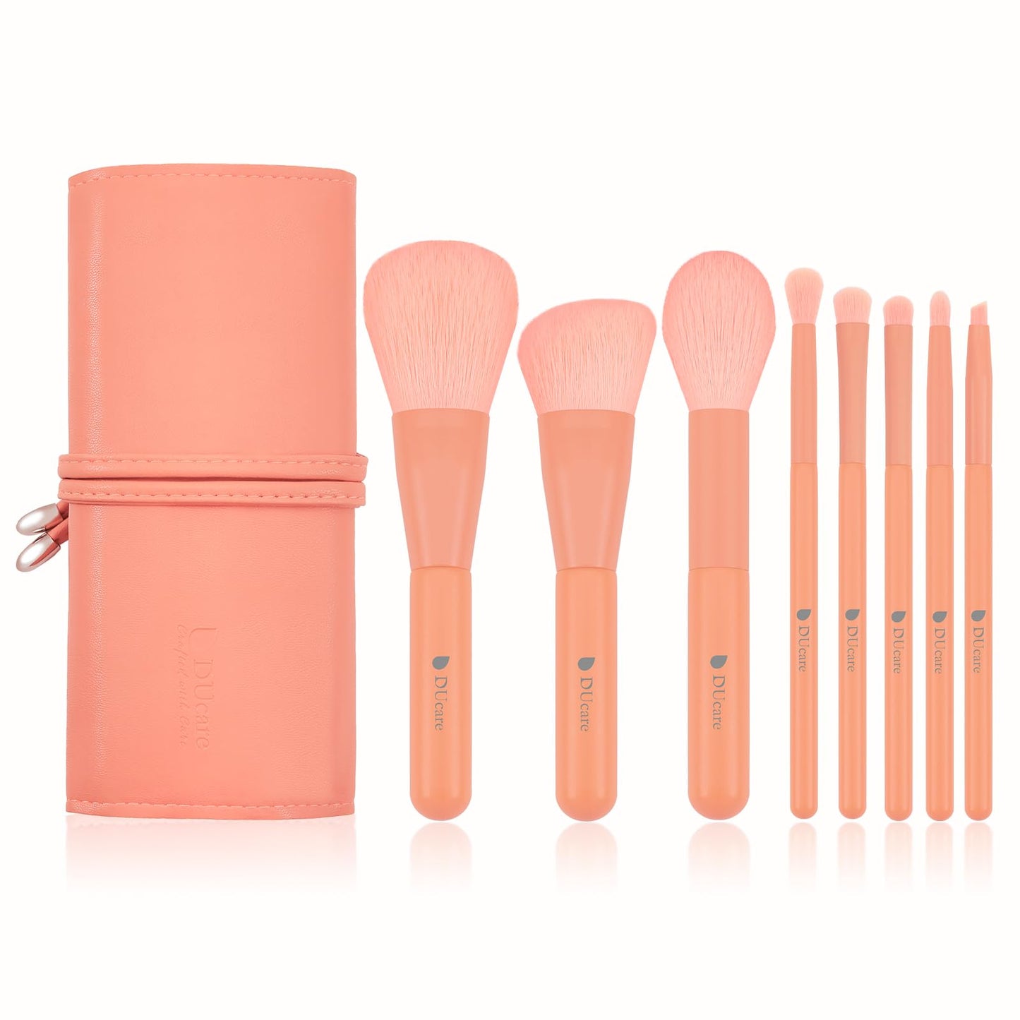 DUcare 8pcs Makeup Brushes, Professional Sunrise Orange Brushes Set with Case, Synthetic Fiber Vegan Brushes with Travel Storage Bag for Foundation Blush Contour Eyeshadow Blending Detailing