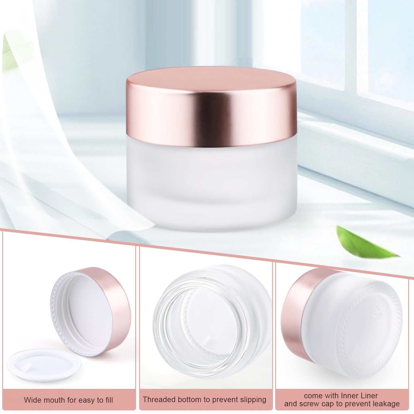 Frosted Glass Jar 12 Pack 15g Cosmetic Cream Jar Refillable Sample Jars Empty Makeup Containers For Lotion Cream Lip Balms
