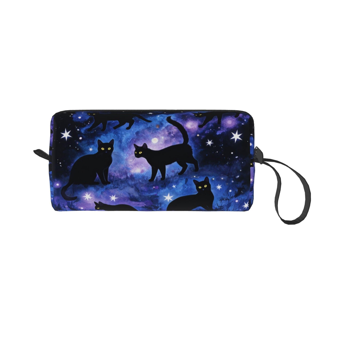 OLUSENMO Black Cats Galaxy Stars Makeup Bag for Women - Durable 600D Oxford Fabric Cosmetic Organizer,Compact Travel Pouch with Handle for Gym & Daily Use