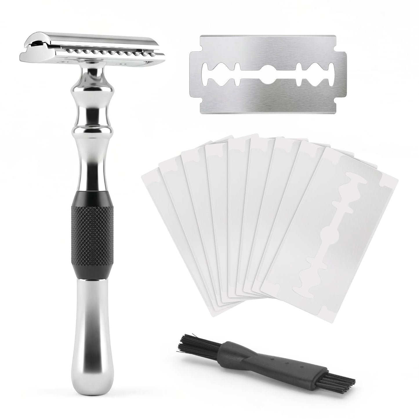 Shaving Brushes Set For Men, 5 In 1 Shaving Brush Kit Includes Badger Hair Shave Brush, Safety Men's Razor, Stainless Steel Shaving Bowl, Shaving Stand and Soap (Black Handle With Razor)