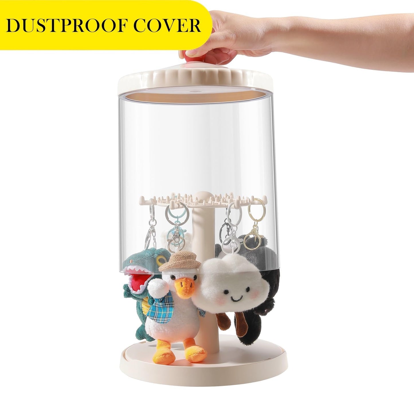 360° Rotating Clear Display Case for 5.9-6.7 Plush Dolls, Collectible Toy, Action Figures, Transparent Dust-Proof Protective Storage Box with Cover, Stackable, Yellow