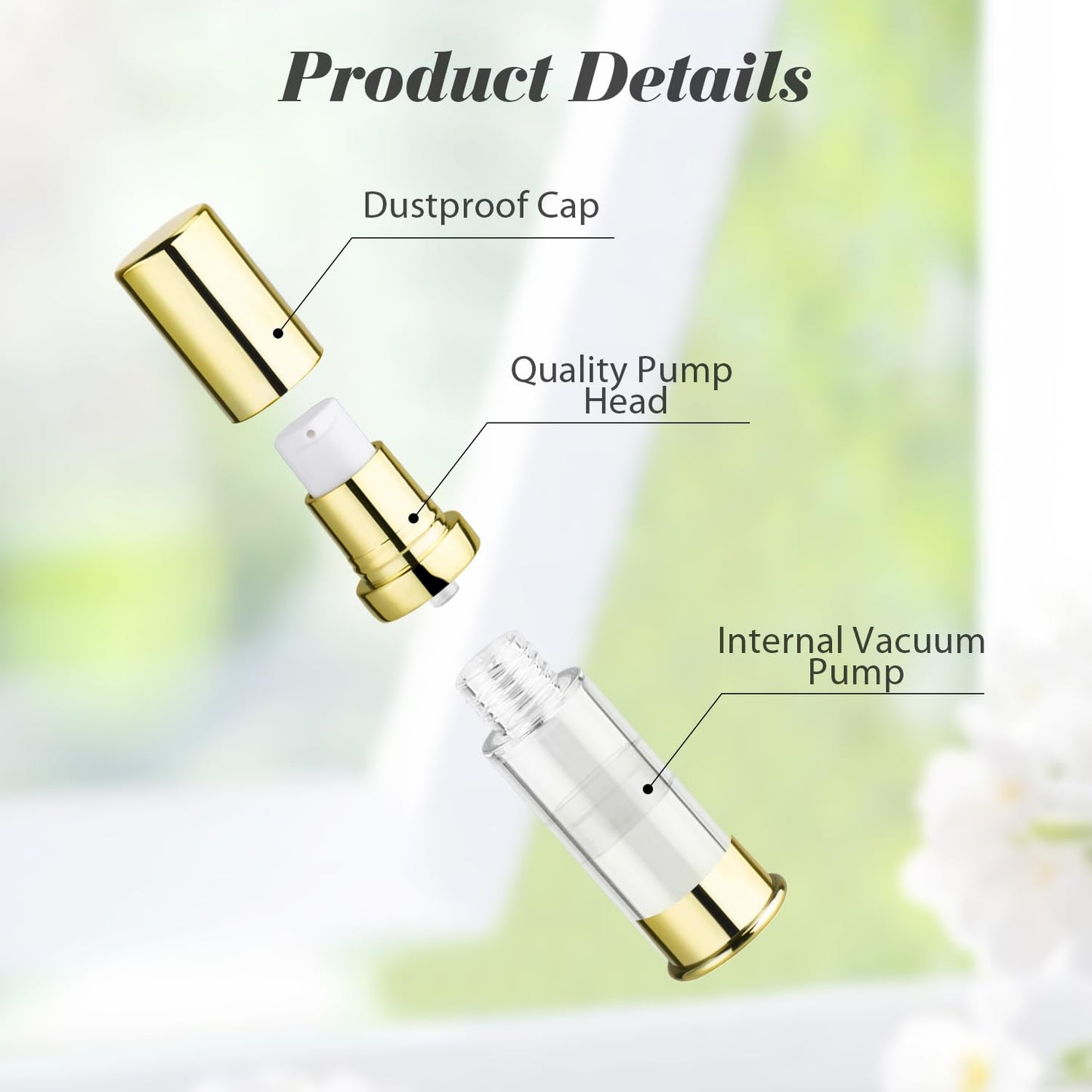 15 Pcs 0.17oz/5ml Airless Pump Bottle Refillable Vacuum Pump Bottles Travel Size Cosmetic Container for Lotion Cream Moisturizer Facial Serum