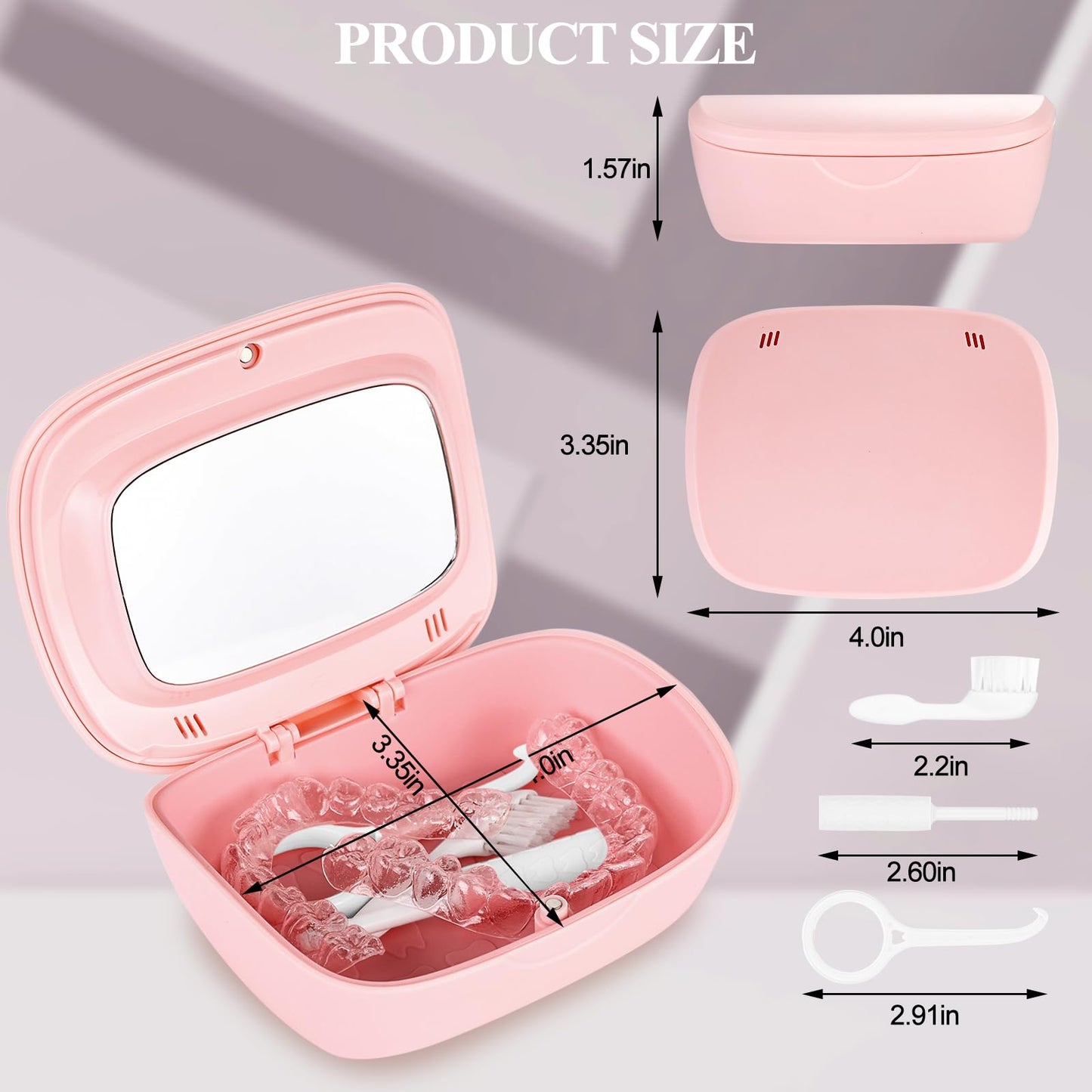 LONGMON Retainer Case With Mirror,Compatible with Invisalign,Vent Holes,Contain Remover Tool,Cleaning Brush,Chewies for Invisalign