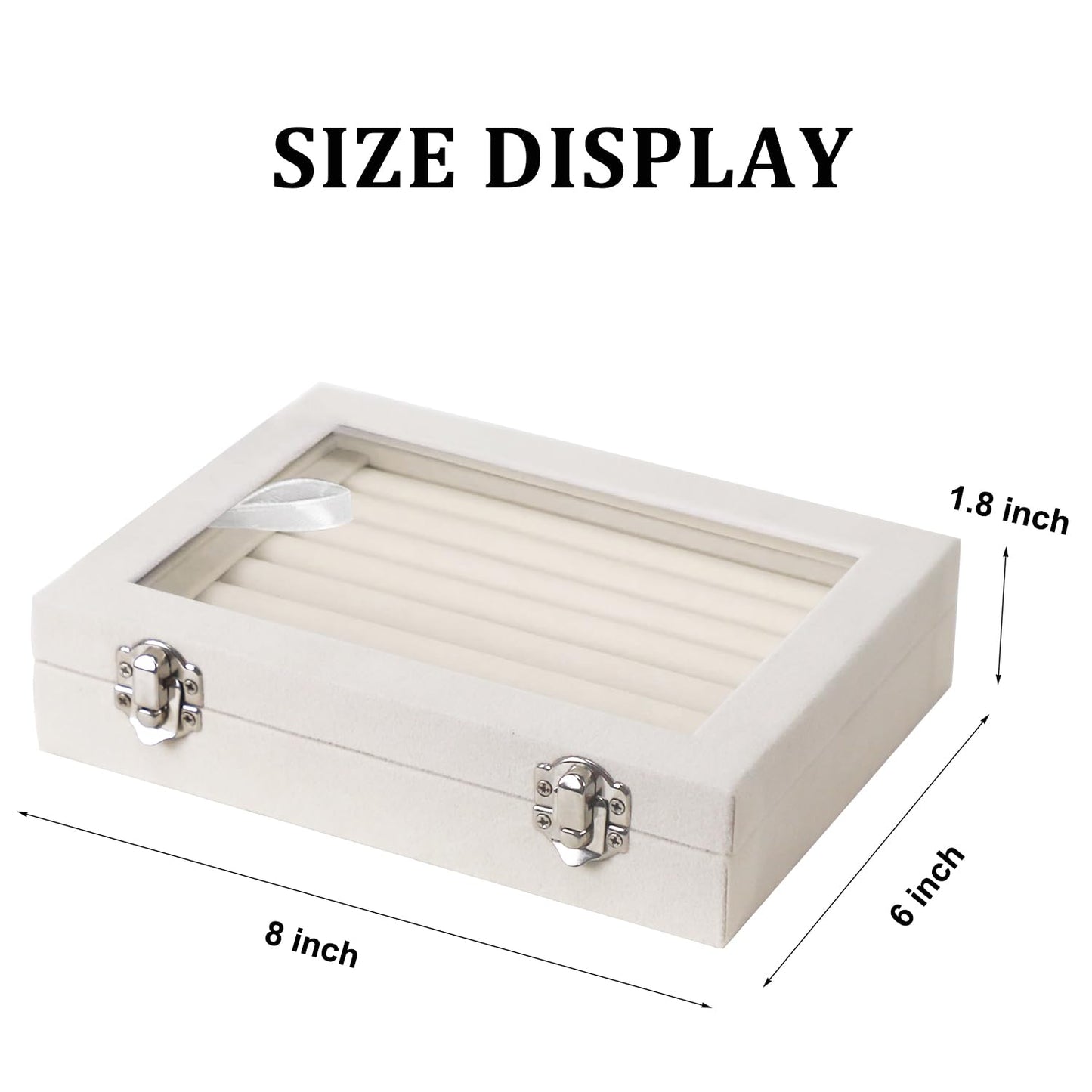 EONGOA Jewelry Box Rings Organizer Tray 7 Slots Velvet Jewelry Earring Storage Box With Transparent Lid Jewelry Display Case for Girls Women (Beige)