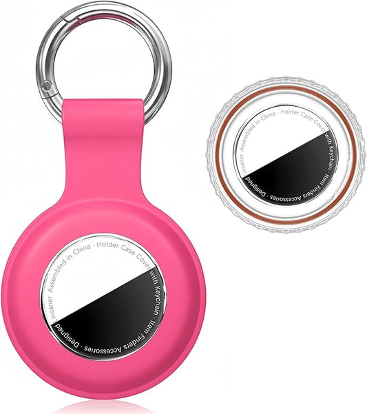 Waterproof for AirTag Holder Case Keychain for Air Tag Key Ring [PC+Silicone] Compatible with AirTags, Tags Chain for GPS Item Finders Accessories, for Pets, Kids, Luggages, Rose Red