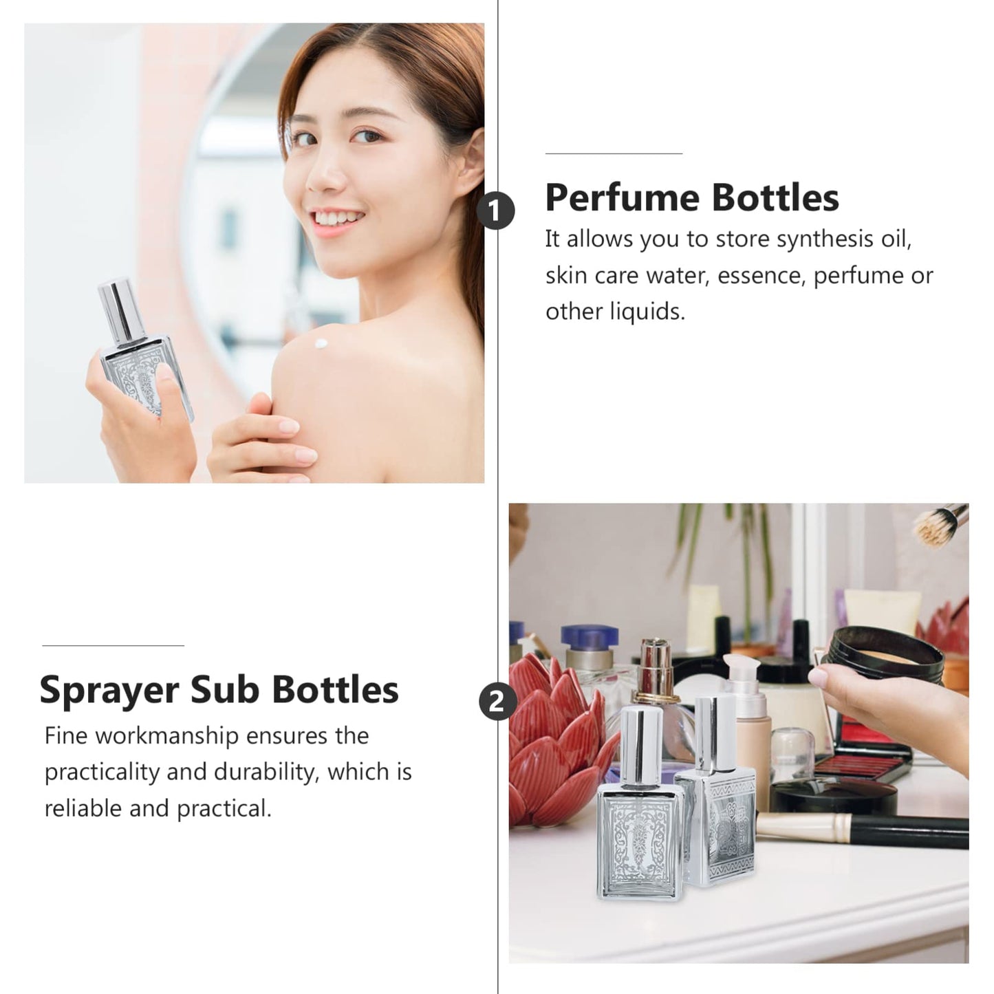 FRCOLOR 4-Pack Perfume Bottles Refillable Glass Atomizer Leakproof Mini Fragrance Sub Bottles 3.14 in for Travel Purse Skincare Water Essence and Makeup Spray