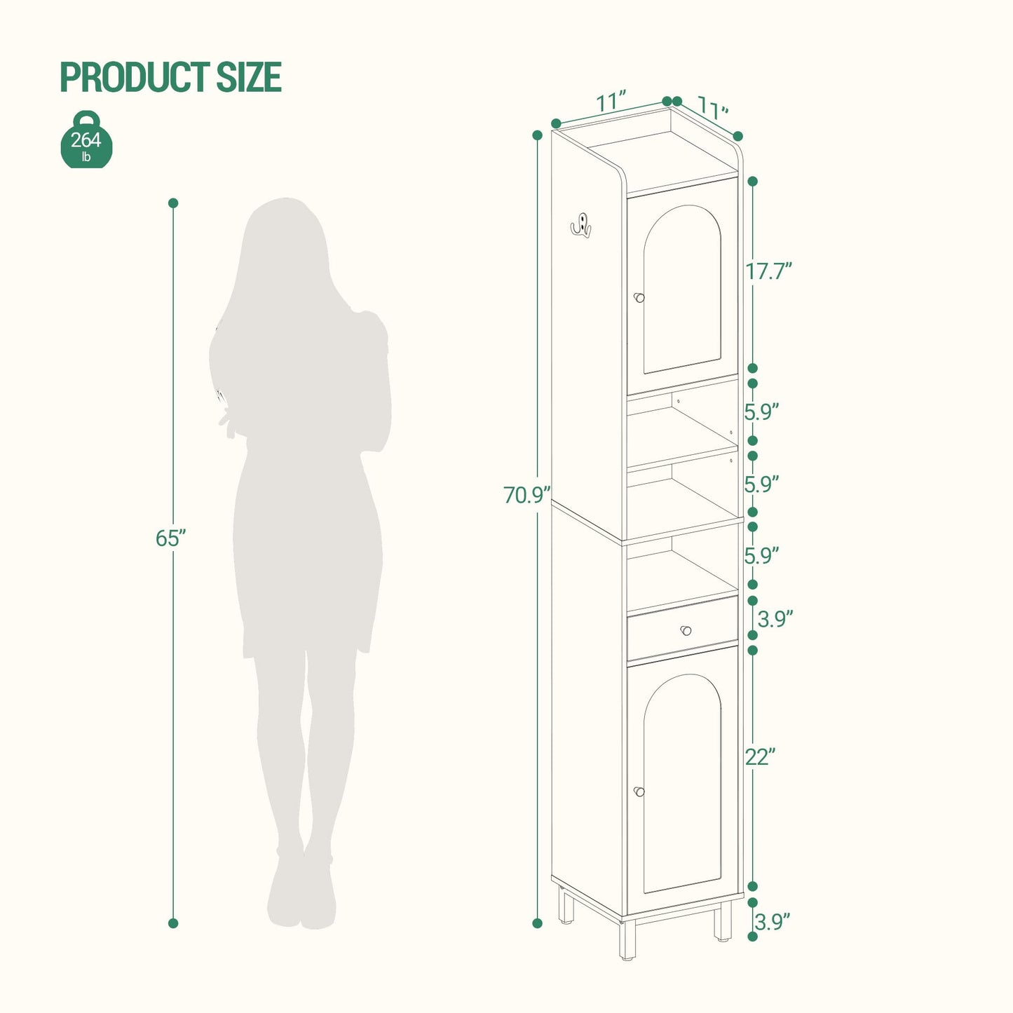 Hzuaneri Bathroom Cabinet with Adjustable Shelves & Door, Freestanding Tall Floor Storage Cabinet with Drawer - Narrow Toilet Paper Organizer for Bathroom, White BC29013G