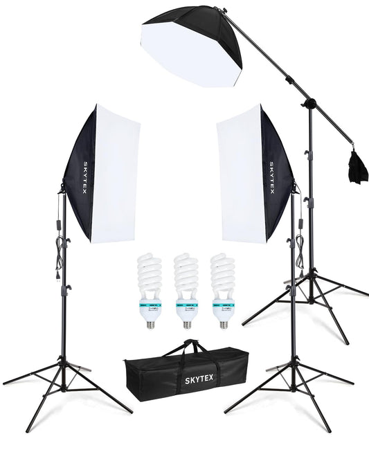 Skytex Softbox Lighting Kit 3Pack, 20x28in Soft Box | 135W 5500K E27 Bulb Continuous Photography Lighting, Photo Studio Lights Equipment for Camera Shooting, Video Recording