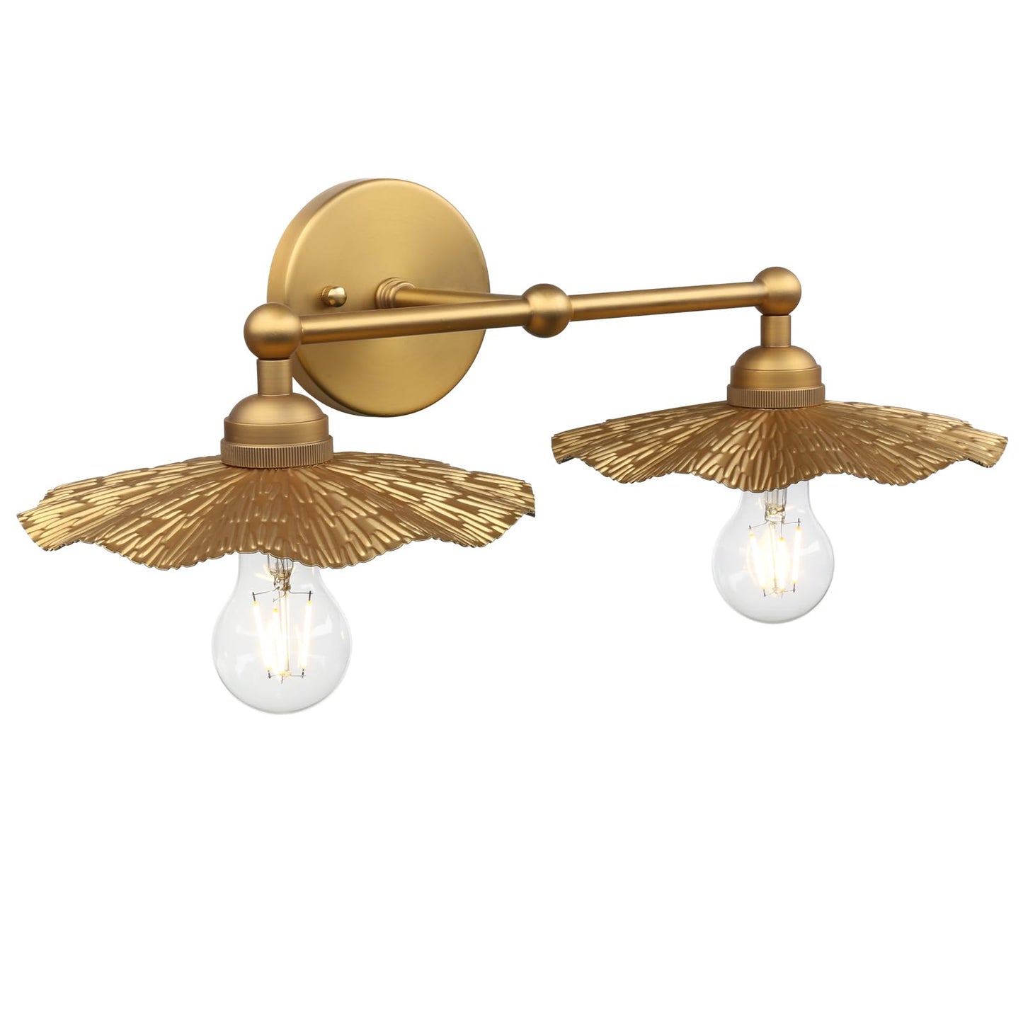JIMUBEAM 2-Lights Industrial Metal Wall Sconces, Antique Brass Flower Rippled Shade Wall Light Fixture for Bathroom Vanity, Bedroom, Dining Room, Living Room, Farmhouse, Stairs, Hallway