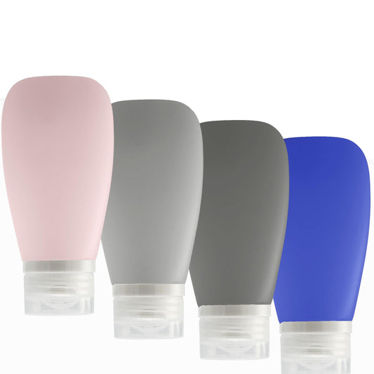 LYOB Travel Bottles for Toiletries, TSA Approved 3oz (90ml) Leak Proof Silicone Refillable Squeeze Travel Size Containers BPA Free for Cleansers, Lotions, Shampoo 4pk color (P,G,Blk,Blue)