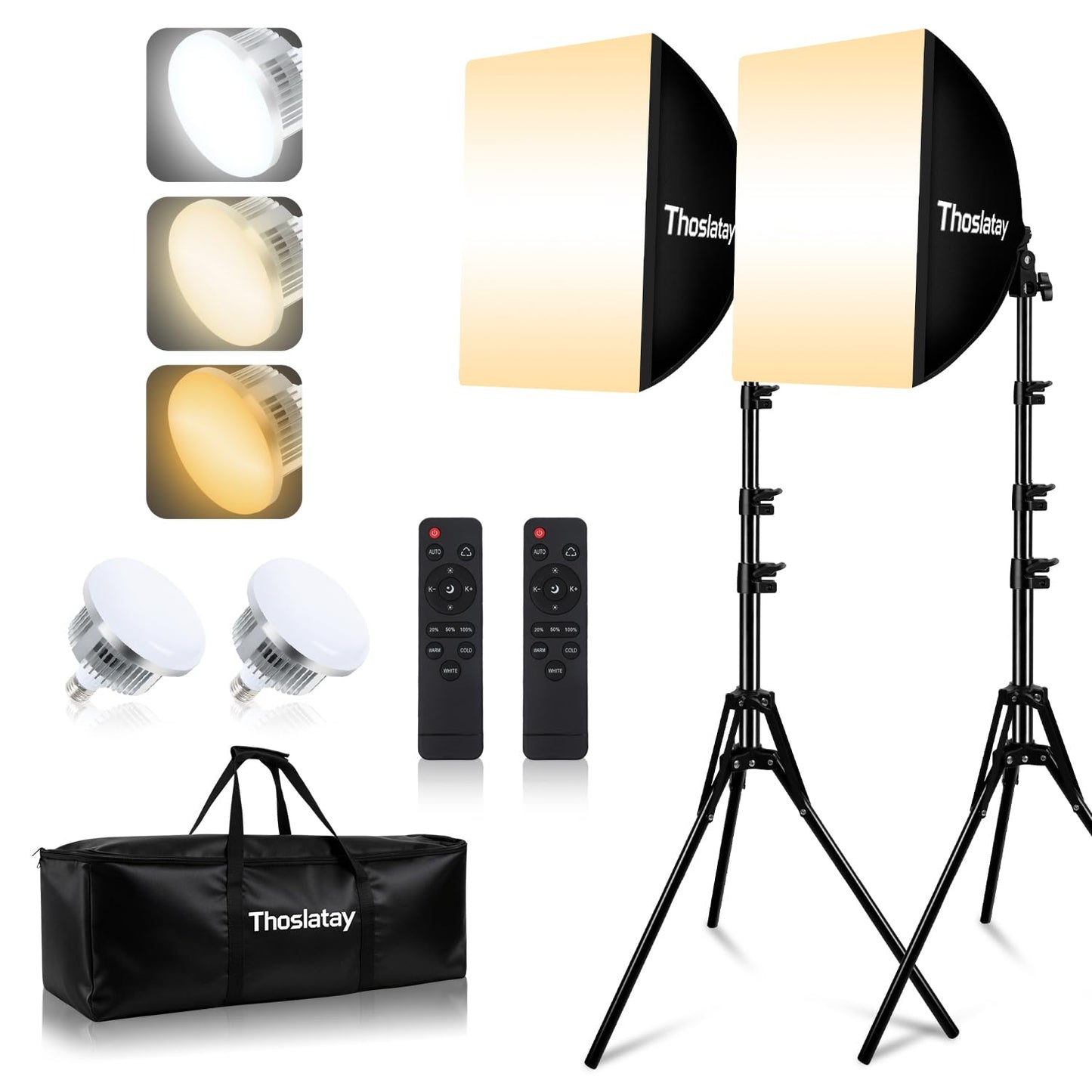 Softbox Lighting Kit 2pack,Thoslatay16x16in Soft Box Upgrade 85W 2700-6400K 100-240V LED Bulbs Professional Photography Lighting Kit, Photo Studio Lights for Photoshoot/Video Recording/Live Streaming