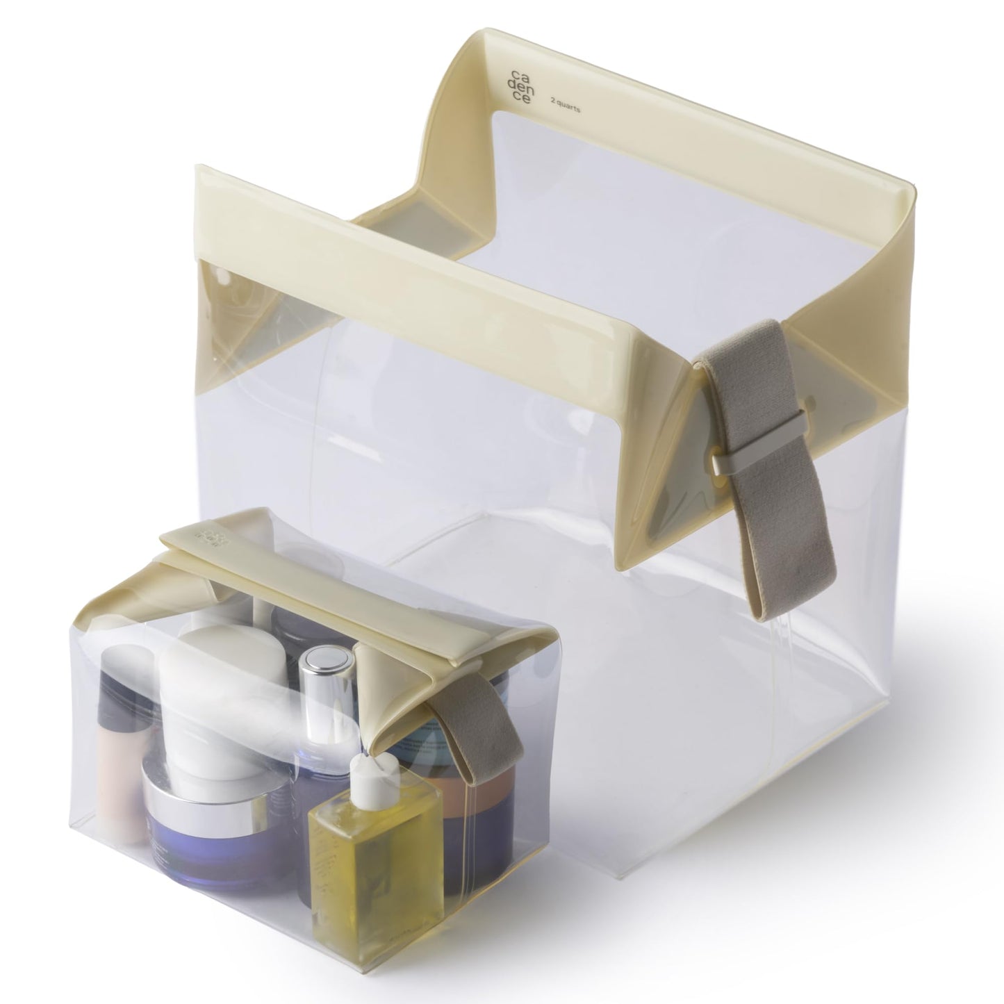 Cadence Parcel - Clear Travel Kit with Zipperless Magnetic Closure - Pebble, Large - Durable, Leak-Resistant and TSA Approved Toiletry Bag - Modular Organization - Recycled TPU (2 Qt)