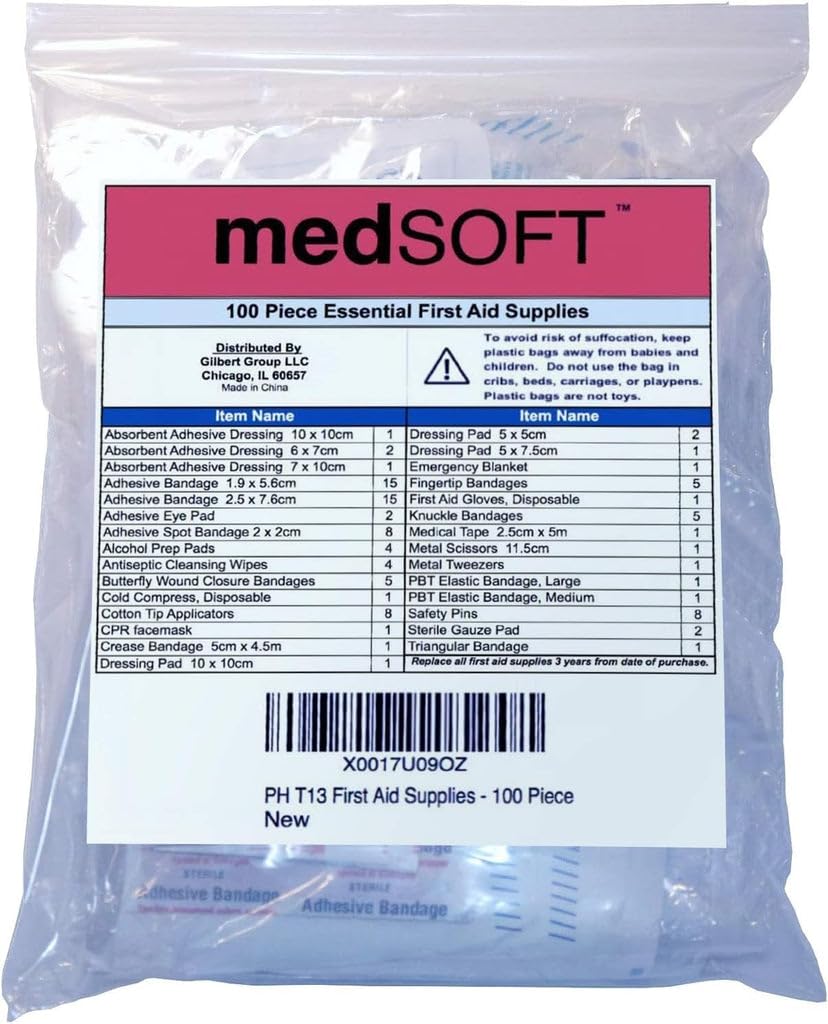 First Aid Kit Refill - 100 Piece - Extra Replacement Supplies for First Aid Kits, Loose Packed Restock Supply Pack