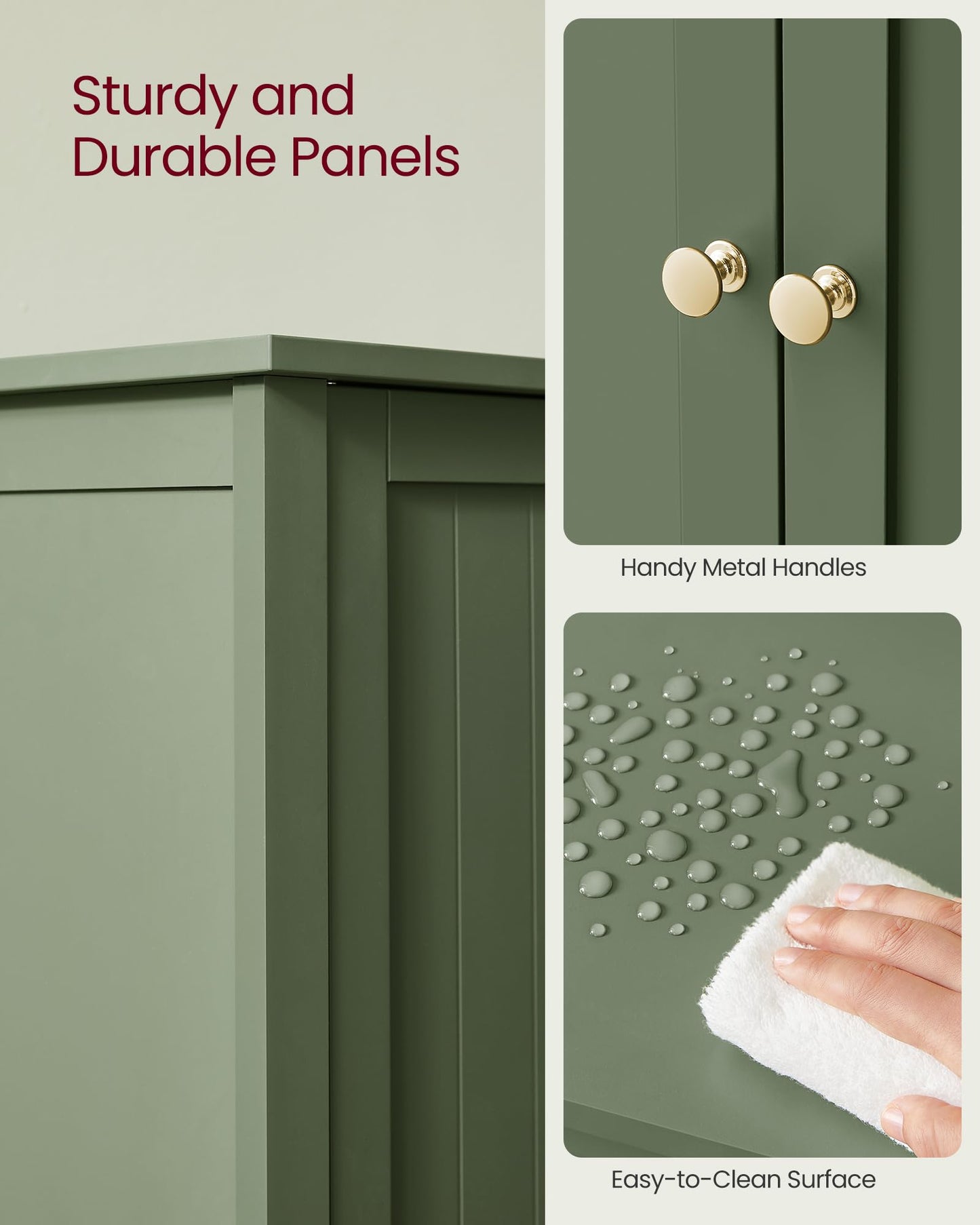 VASAGLE Bathroom Floor Storage Cabinet, Bathroom Storage Unit with 2 Adjustable Shelves, Bathroom Cabinet Freestanding, 30 x 60 x 80 cm, Forest Green UBCB060C01V1