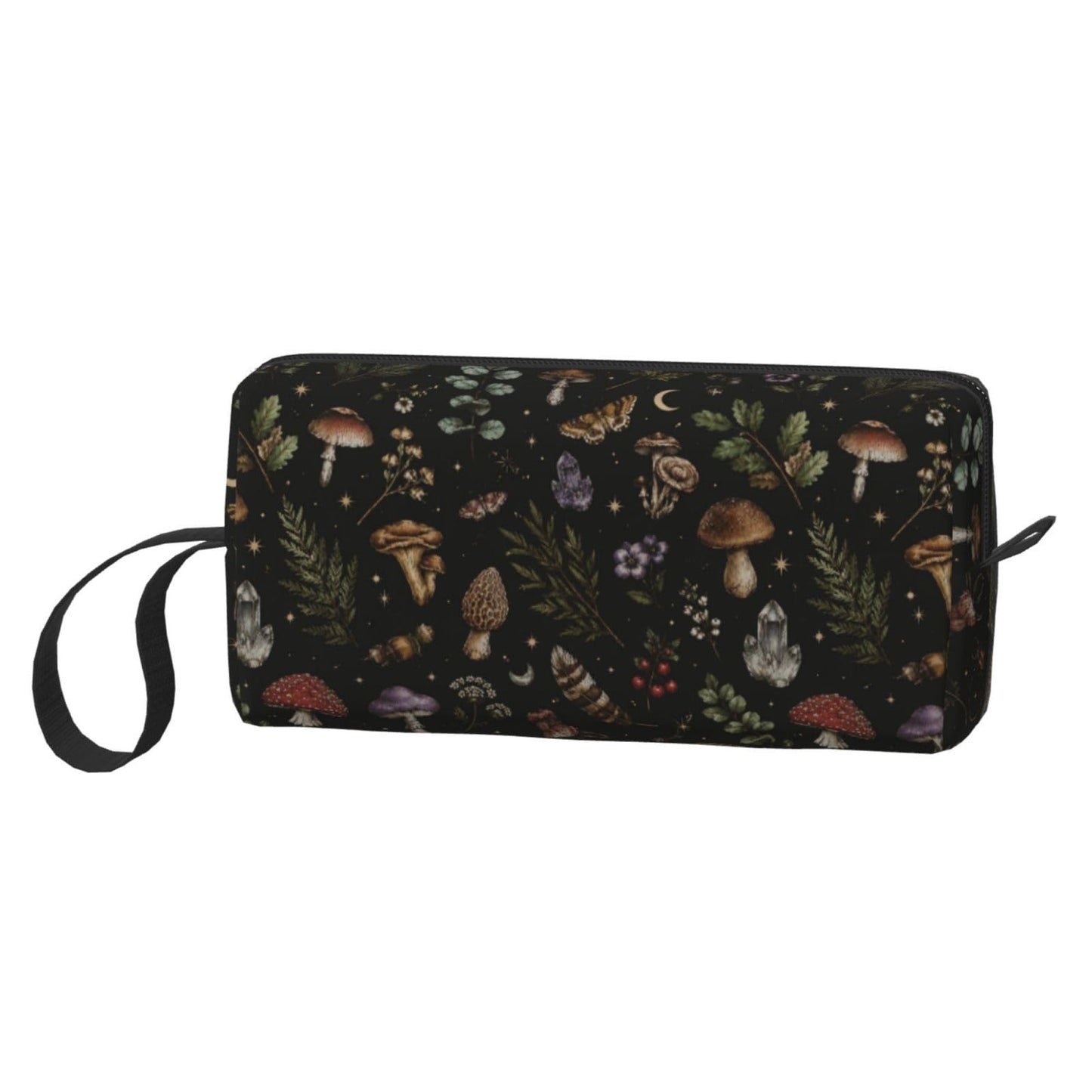 OLUSENMO Dark Gothic Forest Botanical Makeup Bag for Women, Mushroom Small Travel Cosmetic Pouch with Zipper, Compact Makeup Organizer Bag for Purse, Toiletries, Skincare & Daily Essentials