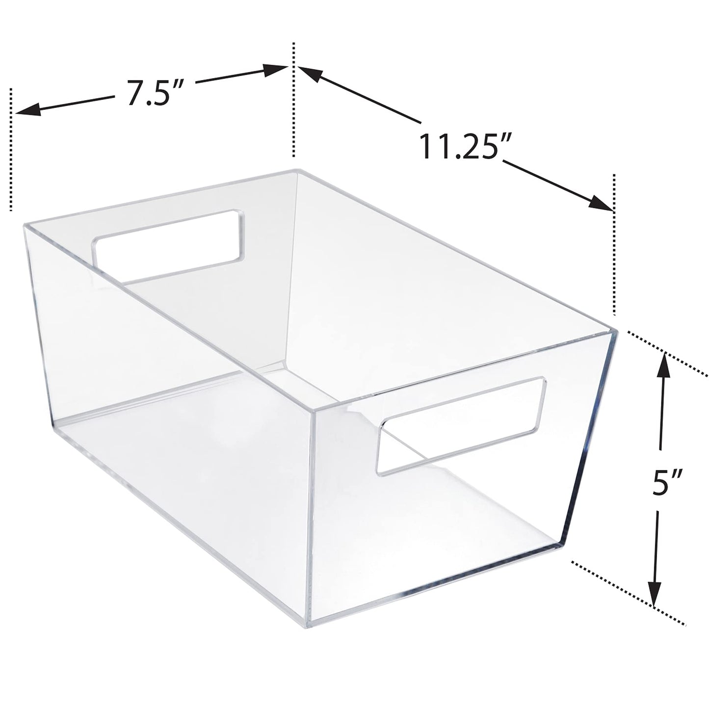 Azar Displays 556237 Large Clear Plastic Organizer Storage Tote Bin with Handle, Pantry Storage, Kitchen and Fridge Organizer, Cabinet and Drawer Container 11.25""W x 7.5""D x 5""H", 4-Pack