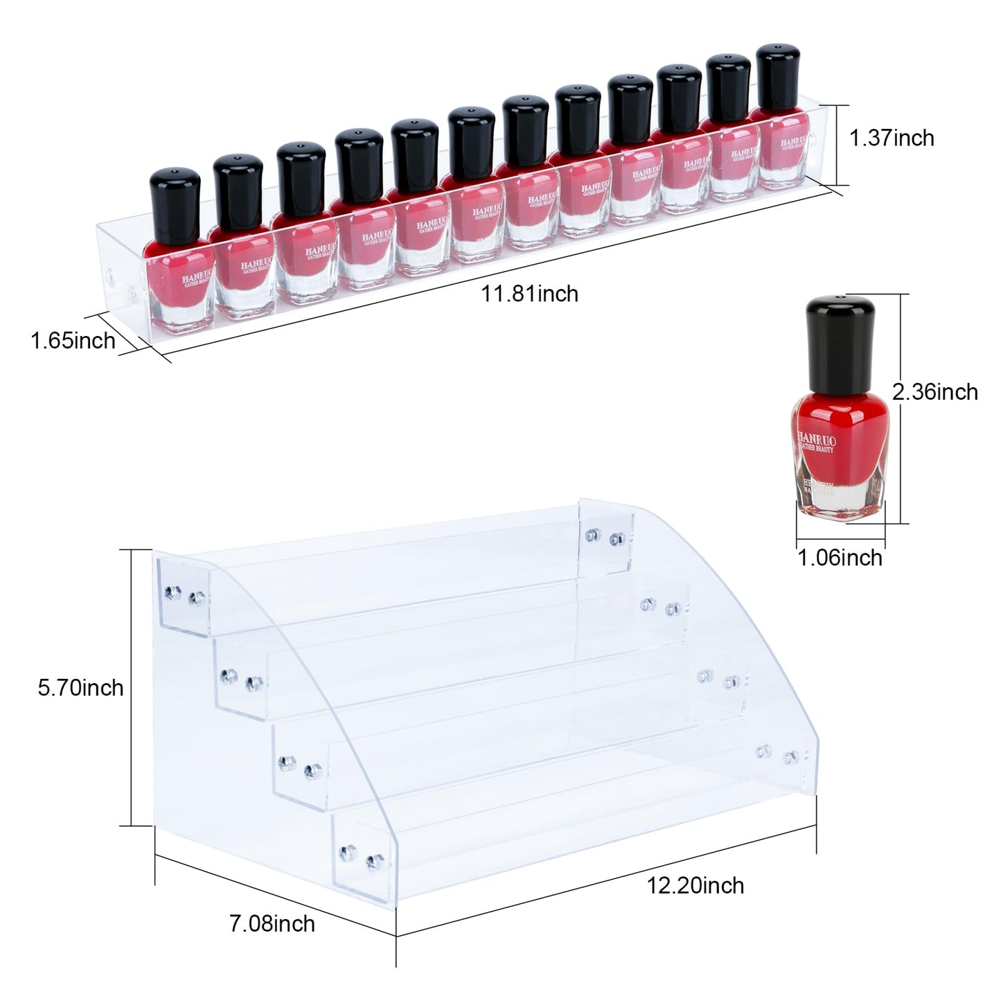 KINGROW Nail Polish Organizer Holder Rack 4 Layers Acrylic Display Rack Eyeglasses Shelf Essential Oils Ink Storage Holds Up to 64 (Fit 1-2oz Bottles)