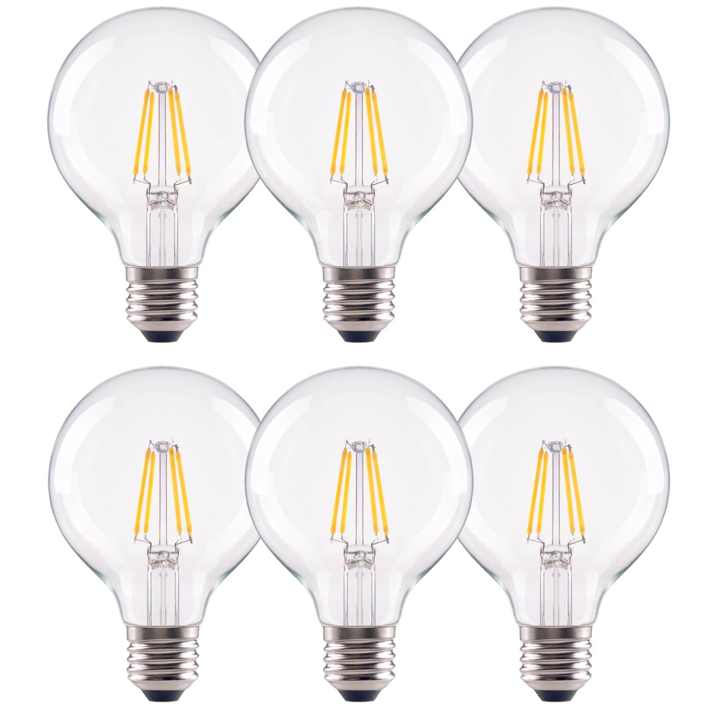 Synoonphen G25 LED Globe Light Bulbs, 60W Equivalent 500 Lumens, E26 Base Dimmable Neutral White 3500K, CRI 90+ Edison Vanity Light Bulbs for Bathroom Mirror, Bedroom, Kitchen, Clear Glass, 6 Pack
