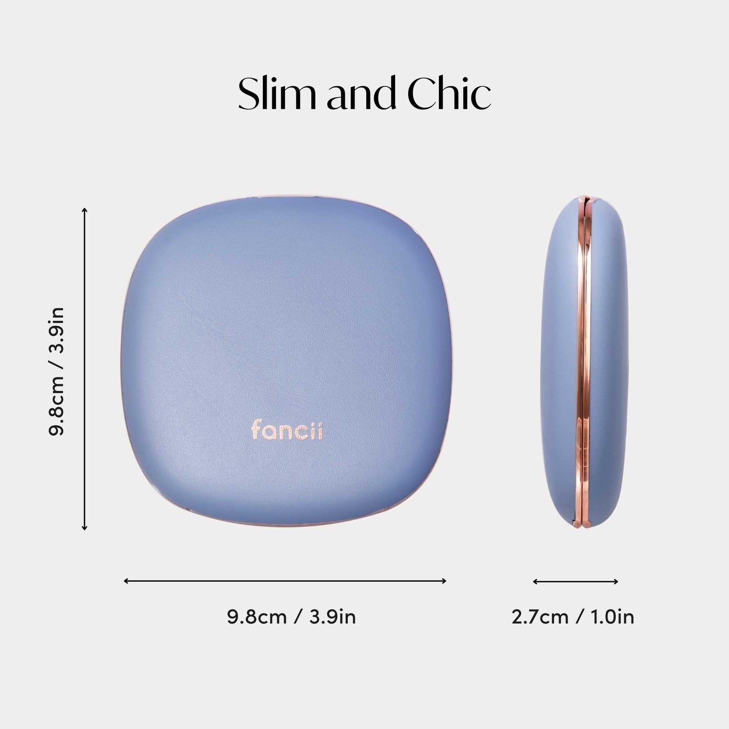 Fancii Mila 2 LED Lighted Compact Makeup Mirror, Rechargeable, 10x /1x Magnifying, Tru-Glow Light System, Vegan Leather, Small Travel Mirror for Purses (Harbor Blue)