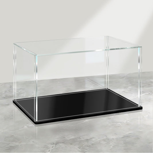 LANSCOERY Acrylic Display Case, 11x5.5x5.5 in, Upgraded Thickened UV-Resistant Showcase, 98% Clarity Dustproof Box with Glossy Black Base for Action Figures, LEGO & Models, Scraper & LED Light