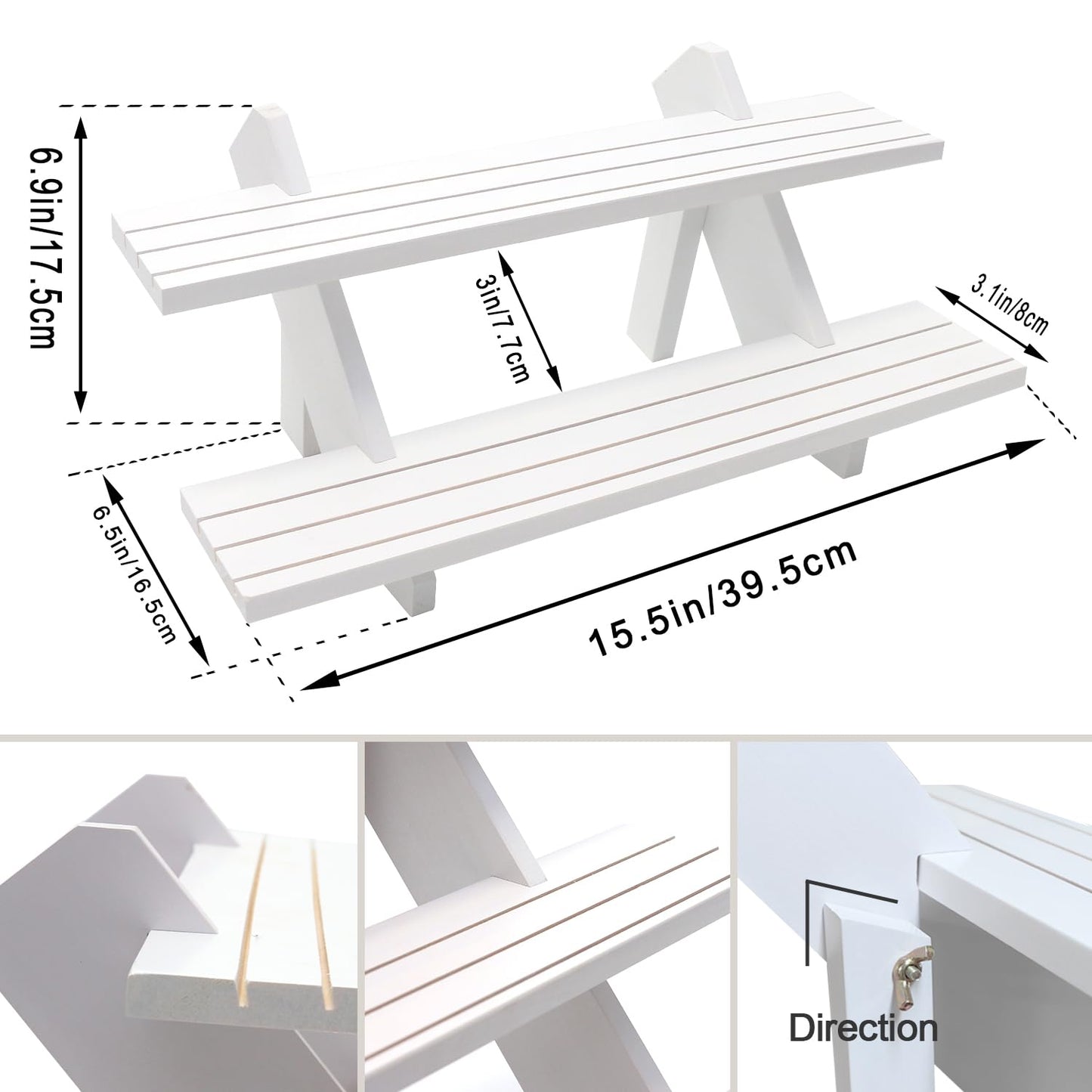 Auroal 2 Tier Earring Display Stands for Selling, Retail Display Riser Earring, Ring Holder Stand, Removable Countertop Small Merchandise Display Stand, for Figures,Cupcake, Photo (White)