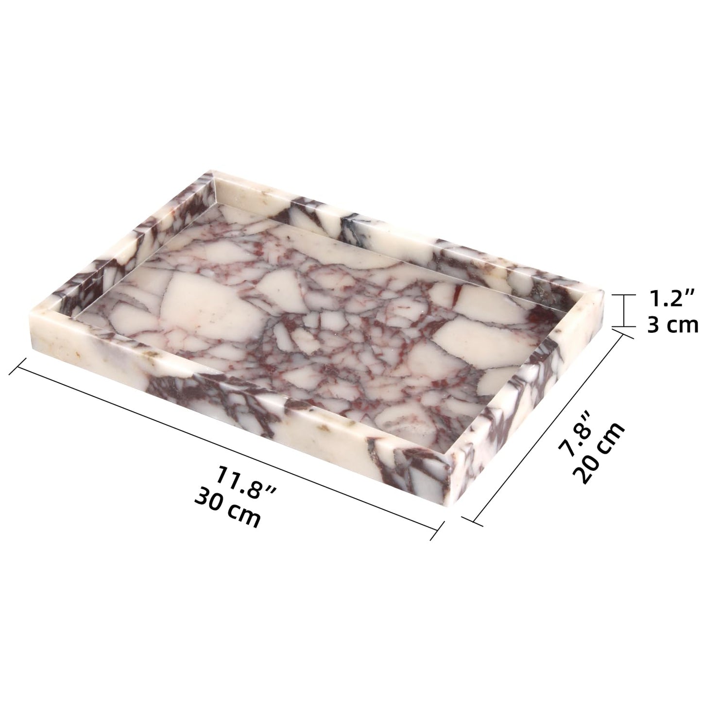 Marble Bathroom Vanity Tray, Natural Luxury Vanity Home Kitchen Bathroom Table Tray, Stone Decorative Countertop Dresser Trays for Key Coffee Perfume Jewelry Makeup (Calacatta Viola, 12"x 8" x1.2")