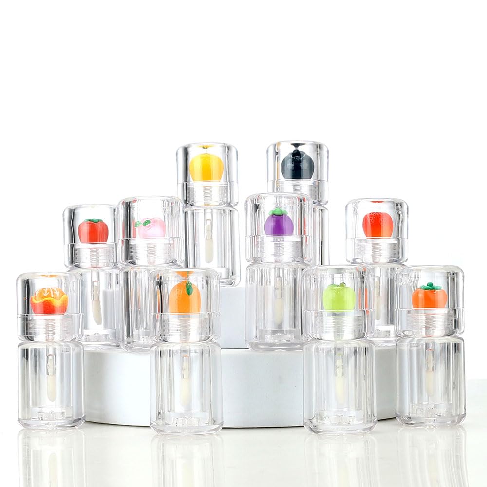 COSIDEA 10pcs 3.5ml 0.12oz Empty Chunky lip gloss tubes with clear wand for lip color Cute Fruit lipgloss tube container