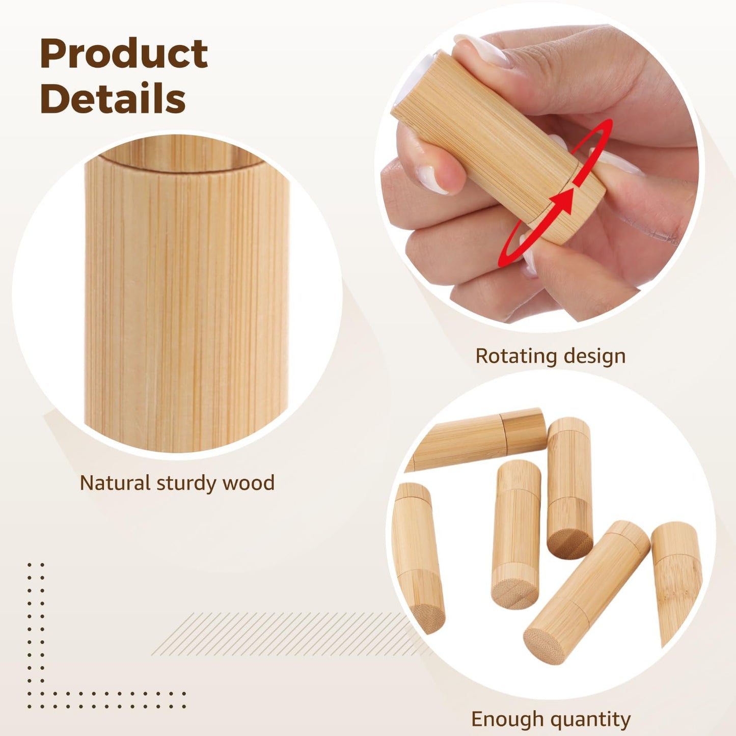 24 Pcs DIY Wood Lip Balm Tubes, 5g Empty Lip Balm Containers, Natural Wood Lipstick Tubes with Rotating Inner Core for Lipstick Deodorant Solid Perfume, 3 x 0.9 in