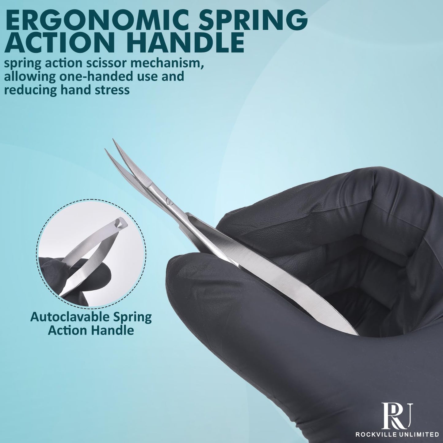Micro Scissors 5.5" Curved Set of 3 Stainless Steel Embroidery Scissor Extra Sharp Sewing Arts & Craft Applique Stitch Cutting for Grooming Eyebrow Eyelash and Spring Action Squeeze Scissors.