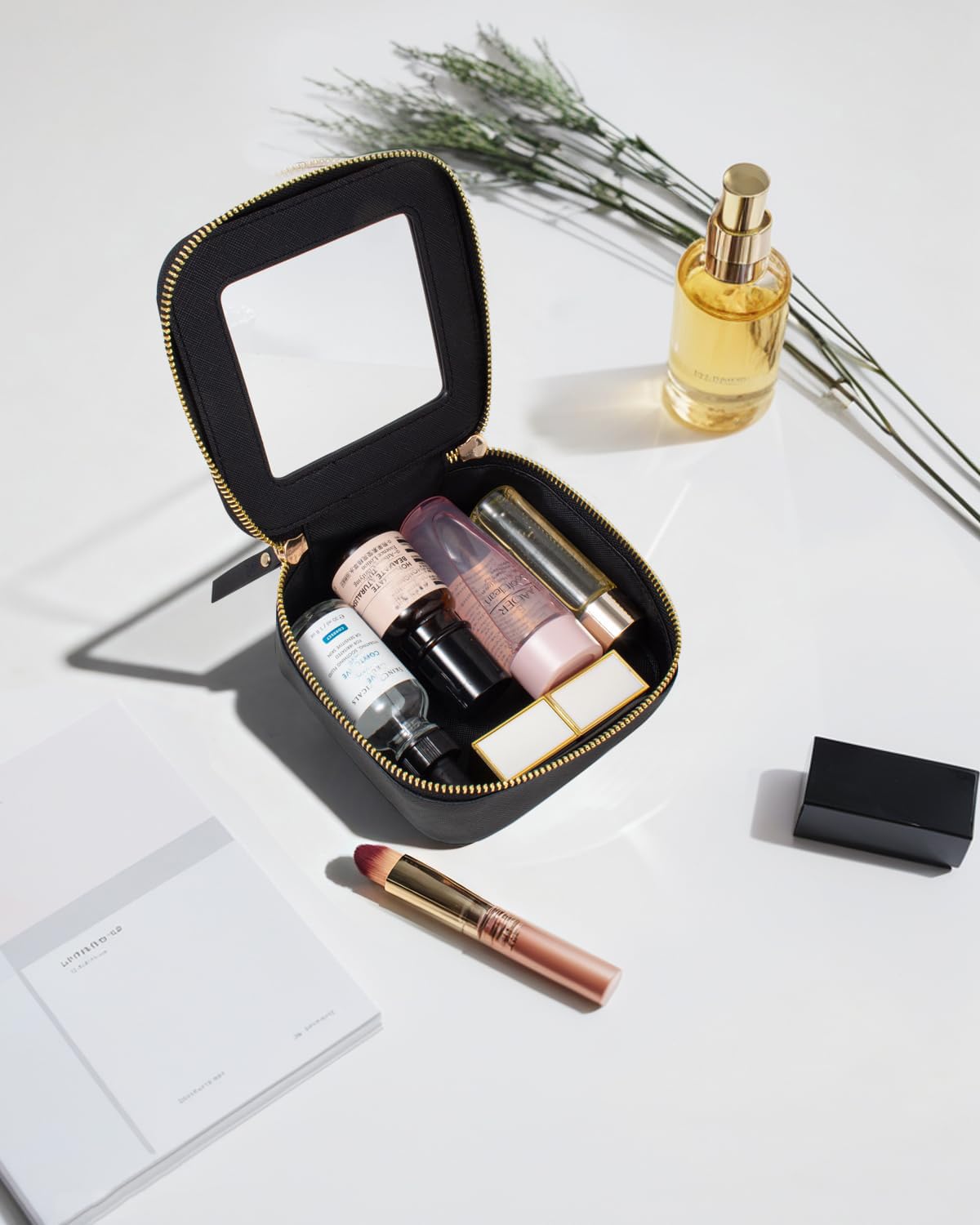 Clear Makeup Bag Small, Mini Clear Makeup Pouch TSA Approved Portable Travel Toiletry Bag Multipurpose Cosmetic Bag Case for Women Vegan Leather Make Up Pouch Car Organizer for Women Men (Mini Black)