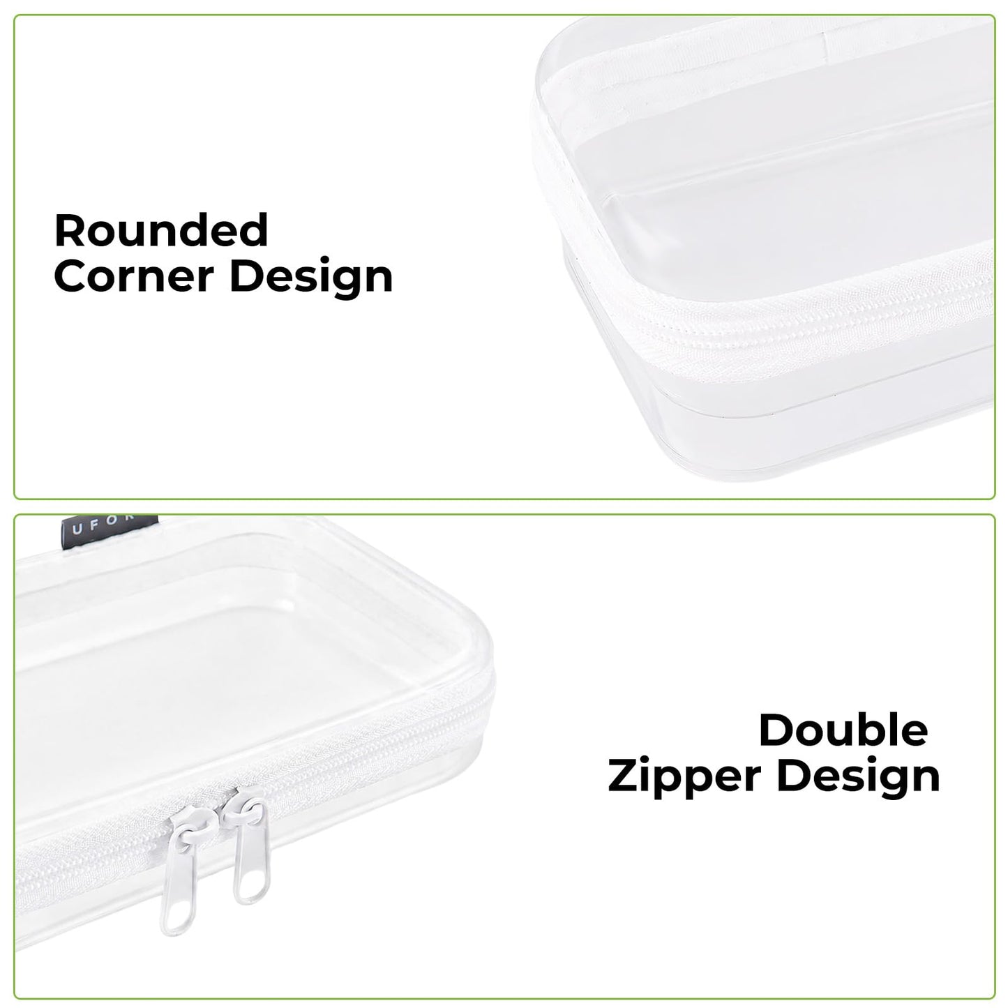 UFORU 3 Pack Clear Hard Shell Zipper Case, Heavy Duty Portable Clear Zipper Pouches, Travel Makeup Organizer & Toiletry Bag, Diaper Bag Organizer Pouches for Toys, Tech & Art Supplies, Large