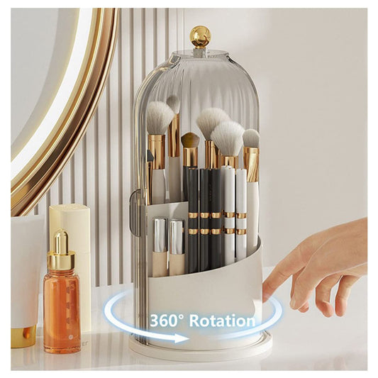 LZYLL Makeup Brush Holder Organizer with Lid-360° Rotating Luxury Cosmetic Organizer Makeup Organizer Lipstick Eyebrow Pencil Holder for Vanity Desktop Bathroom Countertop