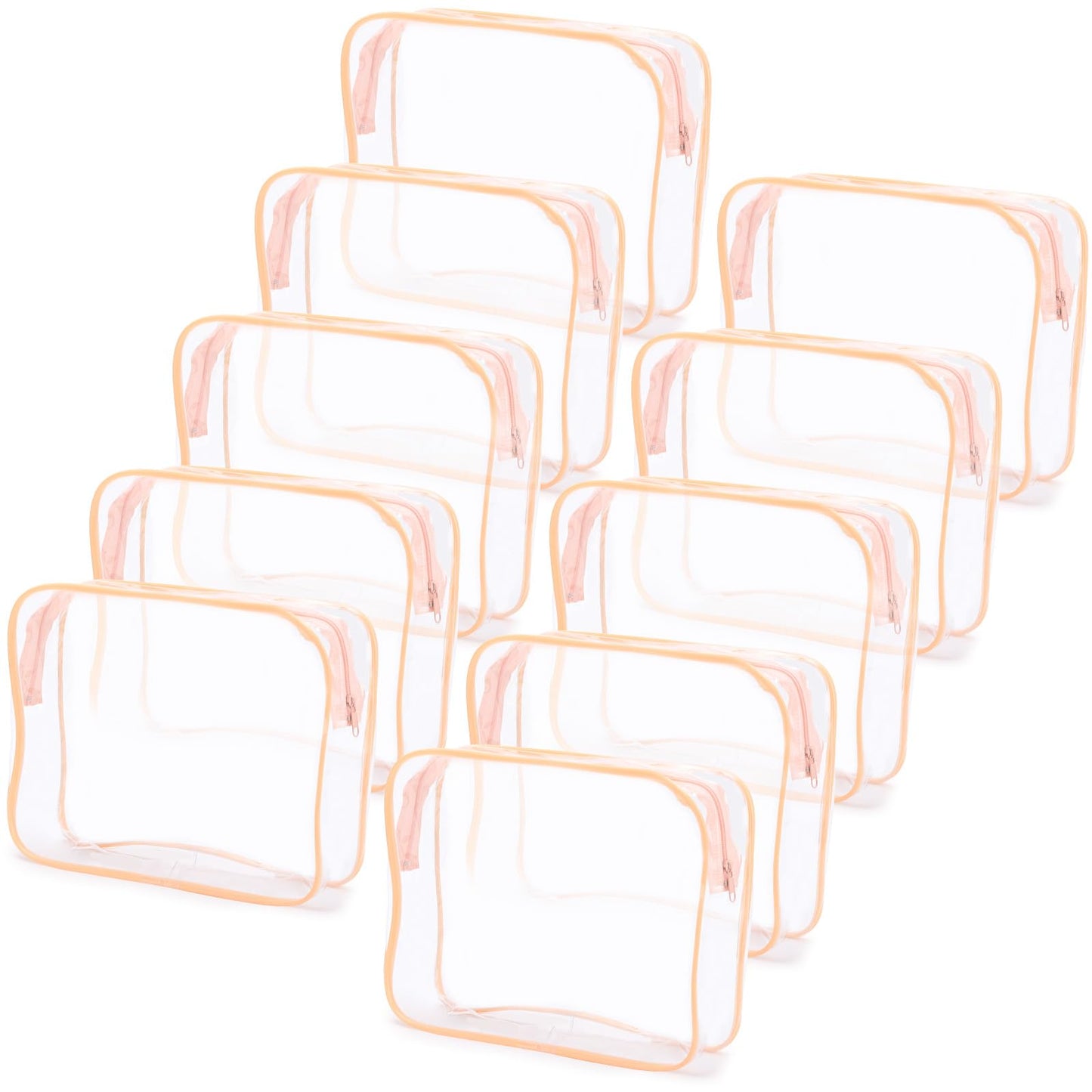 Tbestmax 10 Pack Clear Cosmetic Bags Makeup Bags Portable Waterproof TSA Approved Travel Toiletry Bags Large Organizer Peach Pink, 9.8" x 7.1" x 2.4"