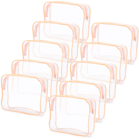 Tbestmax 10 Pack Clear Cosmetic Bags Makeup Bags Portable Waterproof TSA Approved Travel Toiletry Bags Large Organizer Peach Pink, 9.8" x 7.1" x 2.4"
