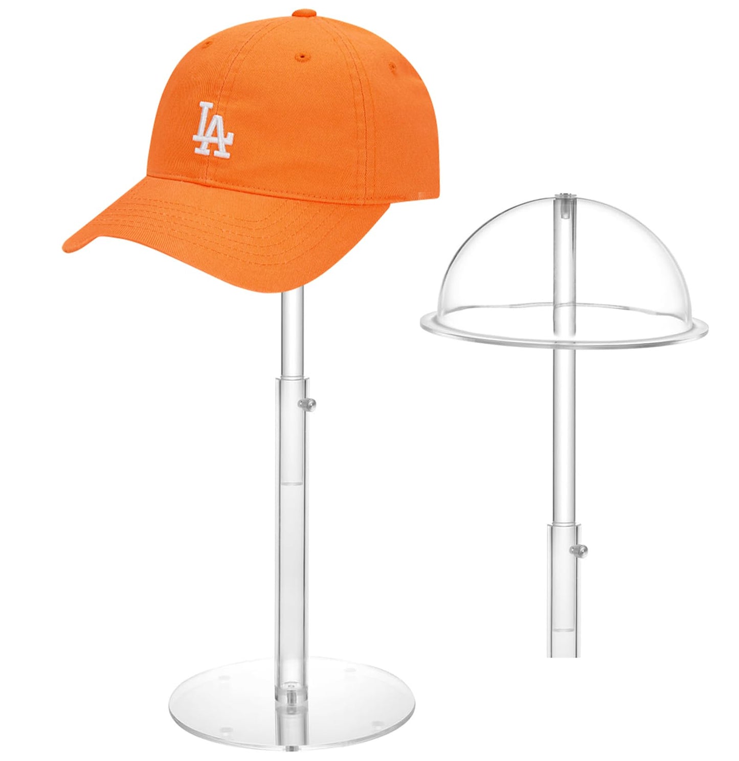 Adjustable Acrylic Hat Display Stand, 8"-16" Clear Domed Baseball Cap Rack, Height Adjustable Cowboy Hats Display, Durable Tabletop Hat Holder and Wig Stand for Closet, Vendors, Counter, Salons