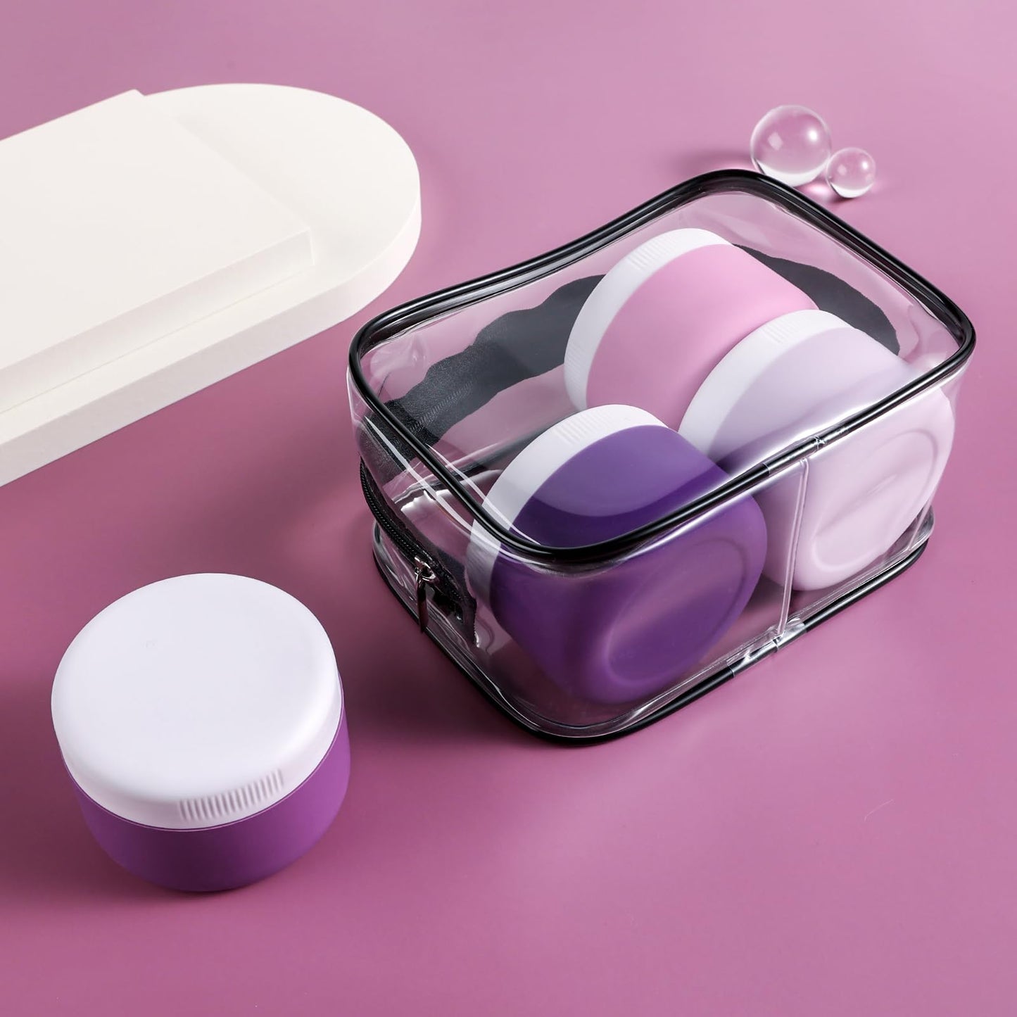 Kuangre Travel Containers for Toiletries, Silicone Cream Jars BPA-Free, Leak-proof 2oz Travel Size Containers, Portable Size Silicone Jars with Lid for Cosmetic Face Hand Body Cream (4 Pack)
