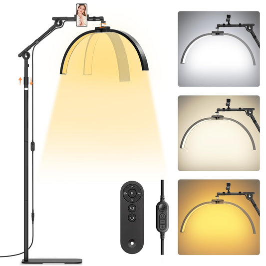 LIONVISON Half Moon Lash Lighting: Foldable Floor LED Lamp for Eyelash - 45W Portable Esthetician Light with Phone Holder for Lash Artist Tech Tattoo Salon