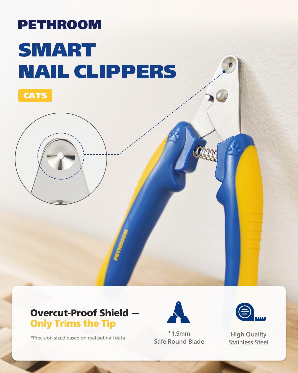 [PETHROOM] Cat Nail Clipper Trimmer for Indoor Cats with Circular Cut Hole (2mm) | Premium Sturdy Stainless Steel Blade Cat Claw | Safe, Easy, Accurate, Quiet & Fast | Avoid Overcutting