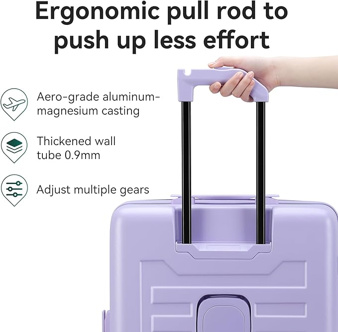 ROAMING 24 Inch Checked Luggage TOP Opening Rolling Suitcase PC hard sided luggage with Spinner Wheels Cup Holder Tsa Lock Specially Designed Ergonomic Pull Rod Handle for Travel Woman Men purple