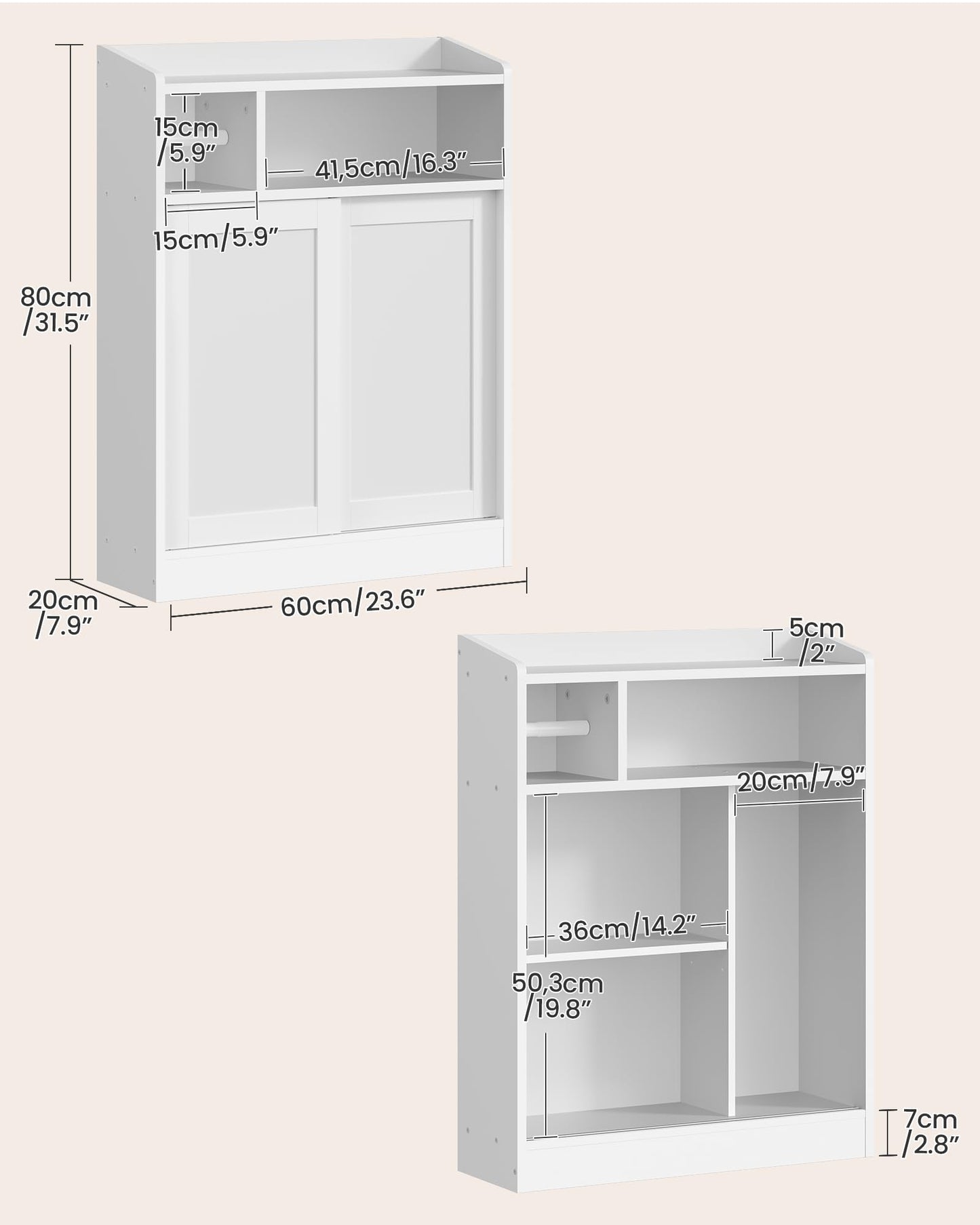 CHOEZON Slim Bathroom Storage Cabinet, Bathroom Floor Cabinet, Storage Organizer with Toilet Paper Holder, Sliding Doors and Adjustable Shelf, for Small Spaces, Bathroom, Living Room, Kitchen, White