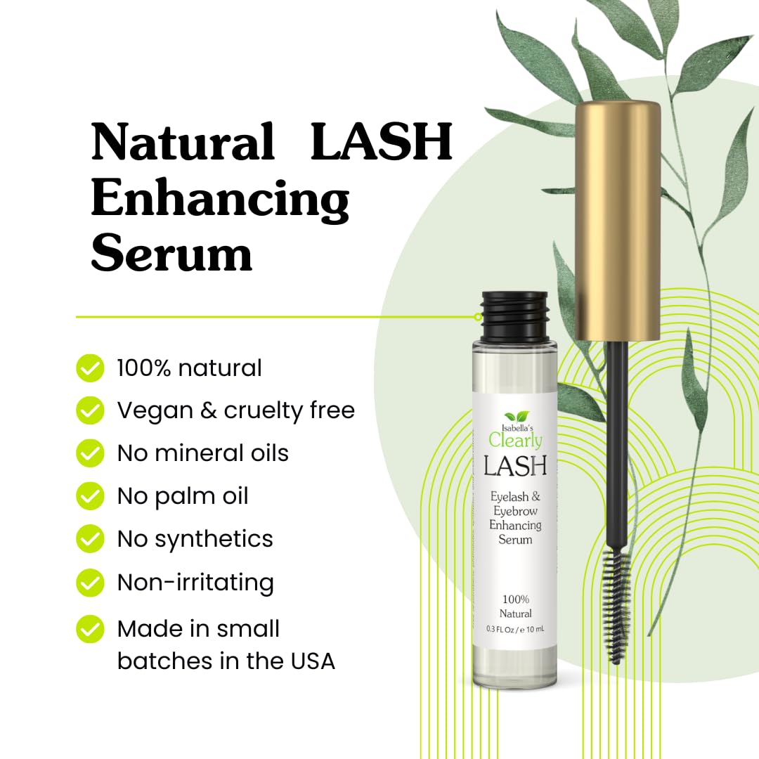 Clearly LASH, Natural Eyelash Growth Serum for Longer, Fuller Enhanced Lashes and Brows with Castor Oil + Vitamin E | Irritation Free and Paraben Free