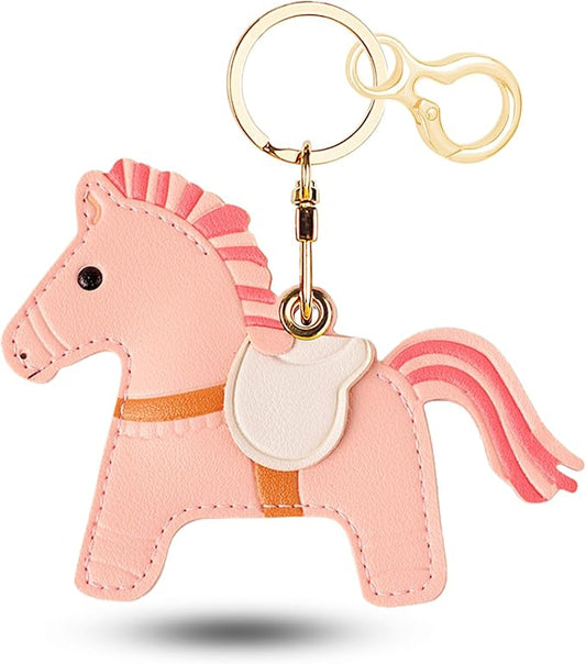 Leather Keychain for Airtag, Cute Protective Keychain Holder Compatible with Apple Air Tag,GPS Item Tracker Case Cover for Keys,Bags,Pets,Luggage(Horse)