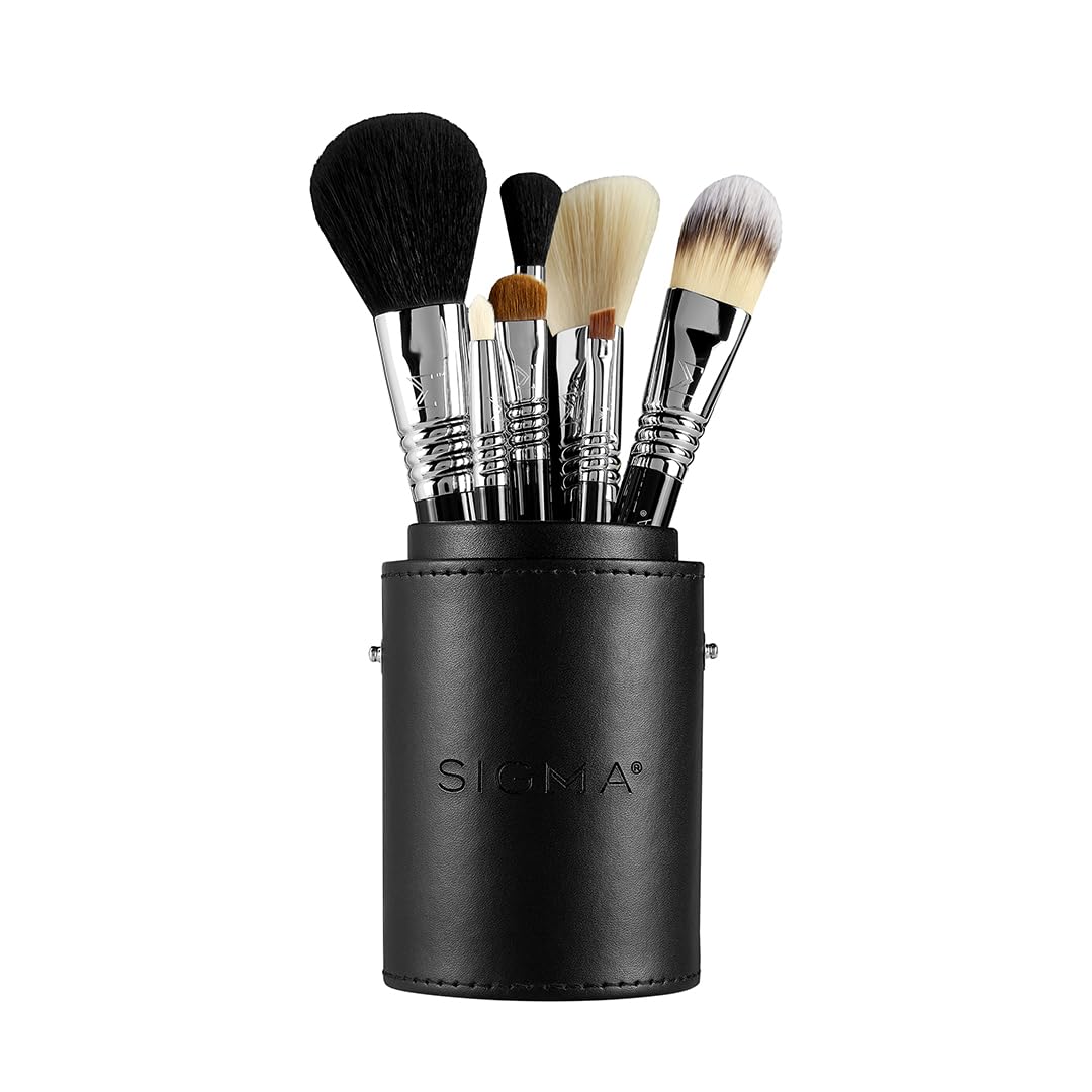 Sigma Brush Cup Holder - Two Makeup Brush Cups Snap Together for On-the-Go - Keep Makeup Brushes Clean and Protected - Makeup Brush Holder for Travel or Home - Black