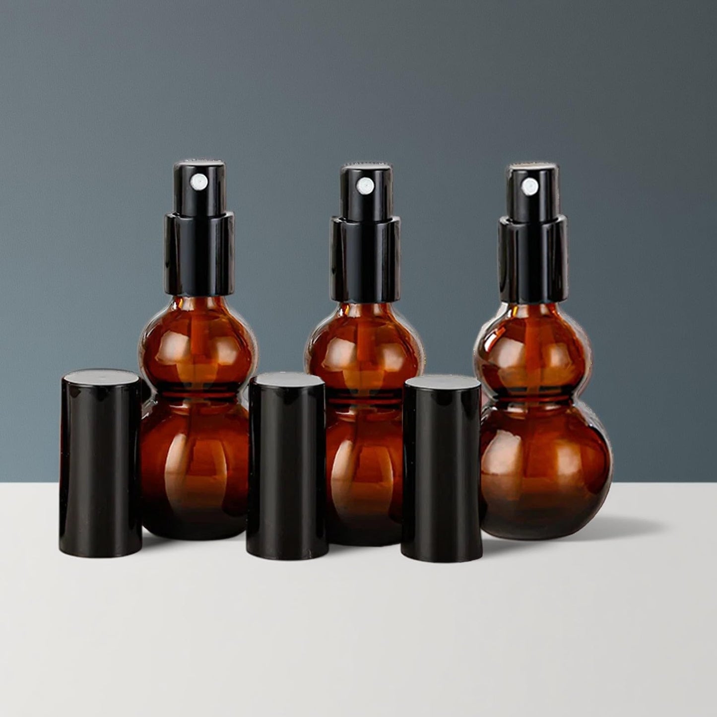 DZREVEOTA 8 Pack 1oz/30ml Spray Bottles, Amber Glass Bottles with Fine Mist Sprayers, Small Spray Bottle-Double Gourd Shaped,for Perfume Travel Containers (Amber, 1oz/30ml)