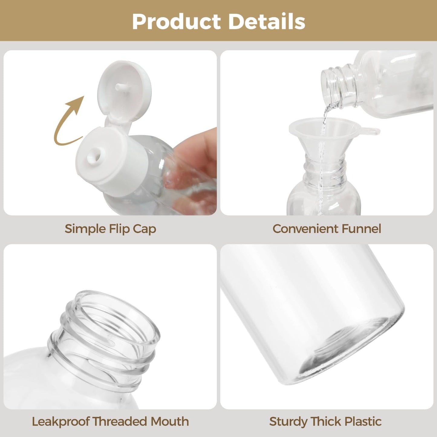 Lnrueg 60 Pcs 2 oz Clear Plastic Empty Travel Bottles, 60 ml Mini Lotion Bottles with Flip Cap, Refillable Liquid Dispensers, Travel-size Containers for Lotion, Shampoo, Conditioner, Body Wash