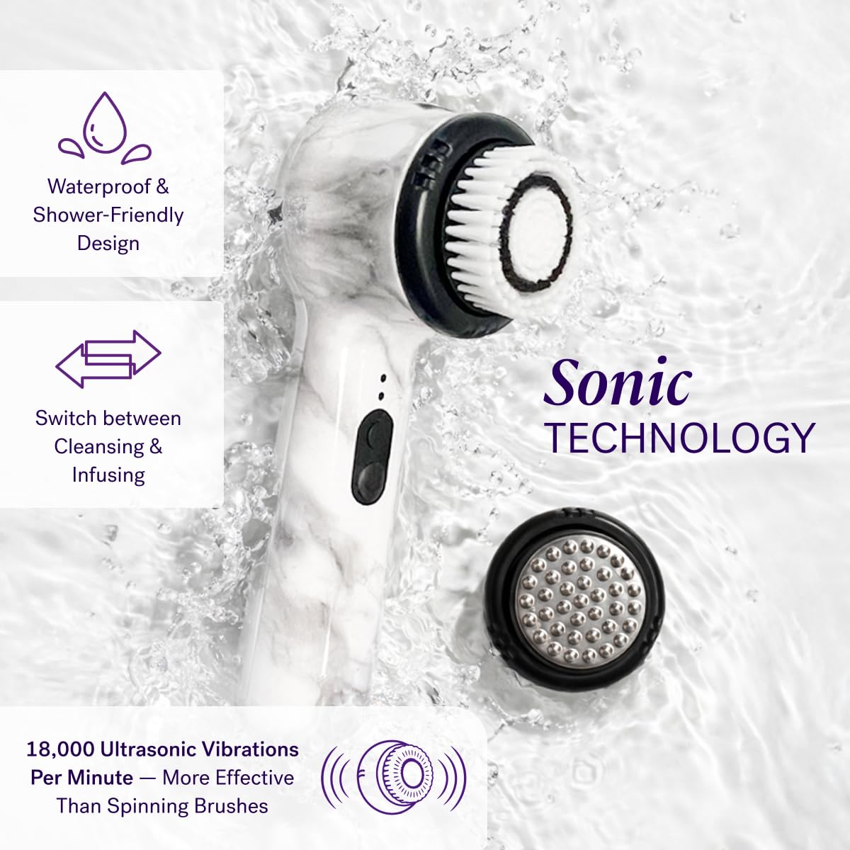 Michael Todd Beauty Soniclear Allure 2026 Readers Choice Winner Sonic (no Rotating) Facial Cleansing + Exfoliation Brush for Men/Women, Antimicrobial Protected Bristles, 4 speeds, Serum Infusion Head