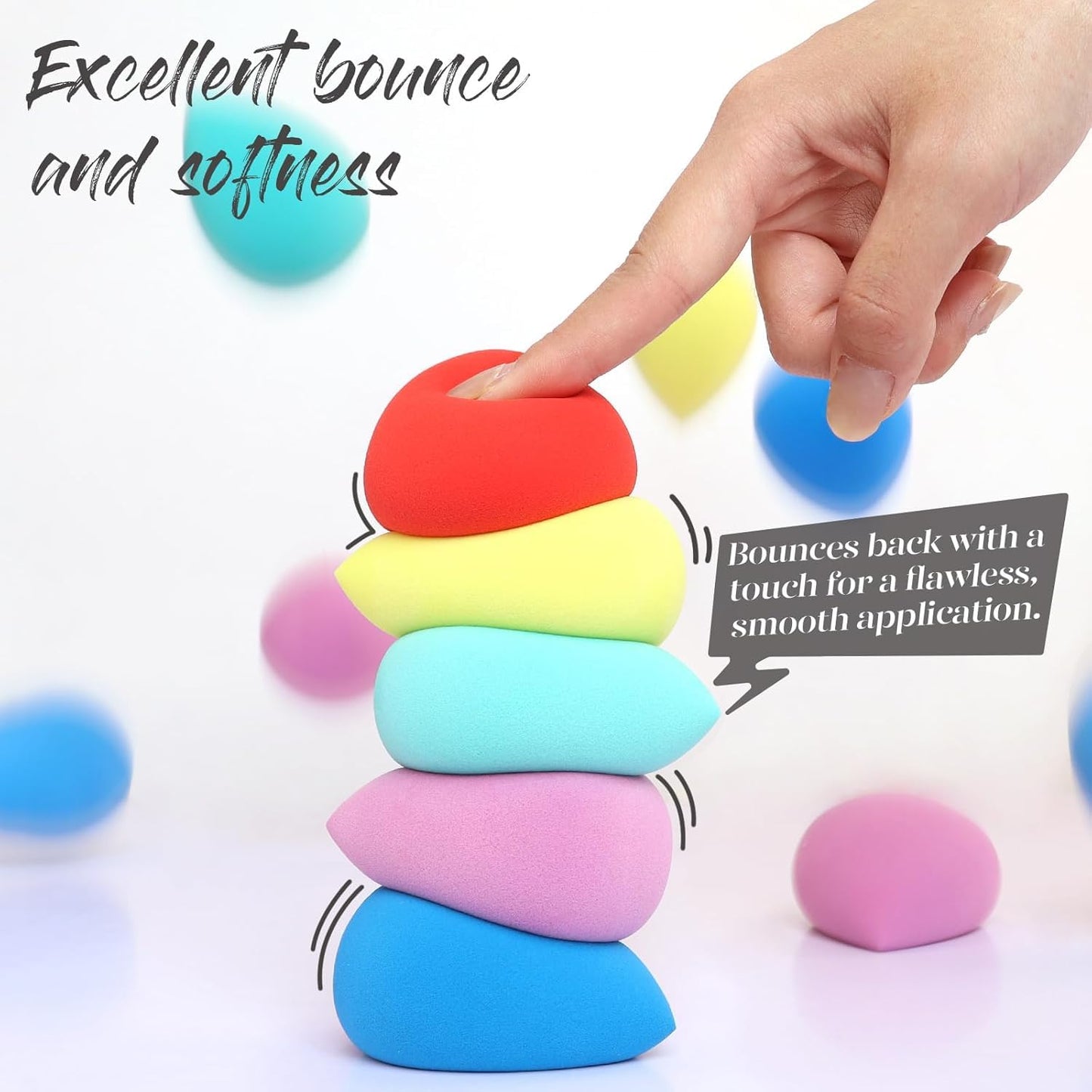 BEAKEY Makeup Sponge Set 5 Pack & Flat Duo Patented Makeup Sponge Set of 2