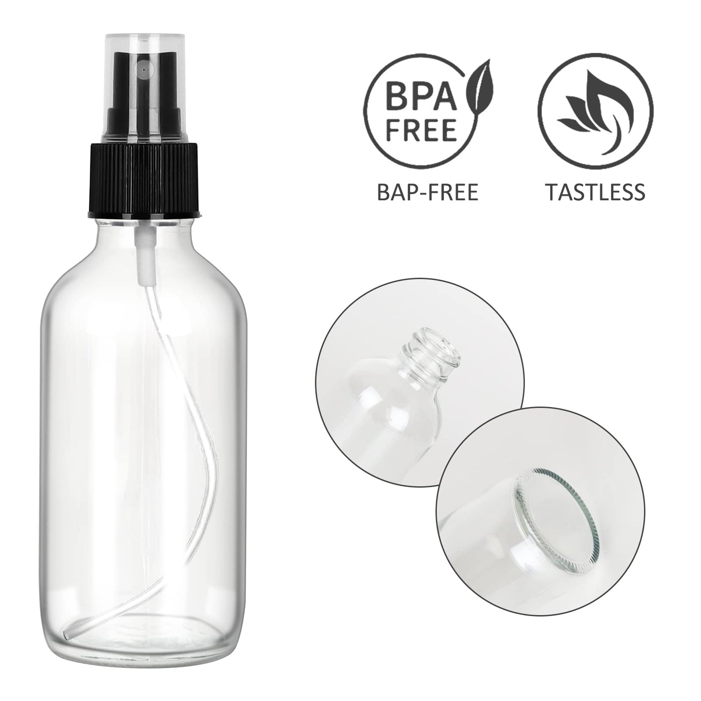 CycleMore 25 Pack 4oz Clear Glass Spray Bottles with Fine Mist Sprayers, Glass Travel Bottles for Cosmetic Essential Oils Cleaning Solutions Perfumes & More Liquids (1 Brush, 2 Funnels and 36 Labels)