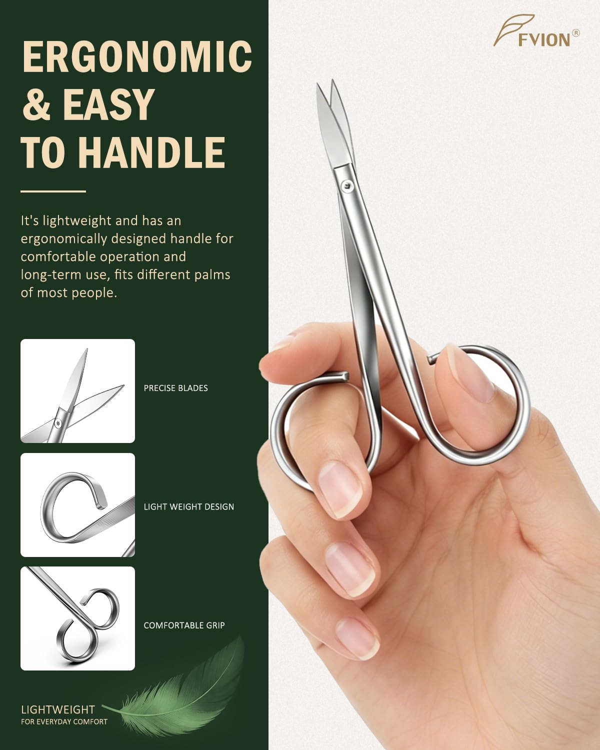 FVION Thick Toe Nail Scissors for Seniors – Precision Nail Scissor for Thick & Ingrown Nails, Stainless Steel Toenail and Fingernail Scissors with Ergonomic Handle (Silver)